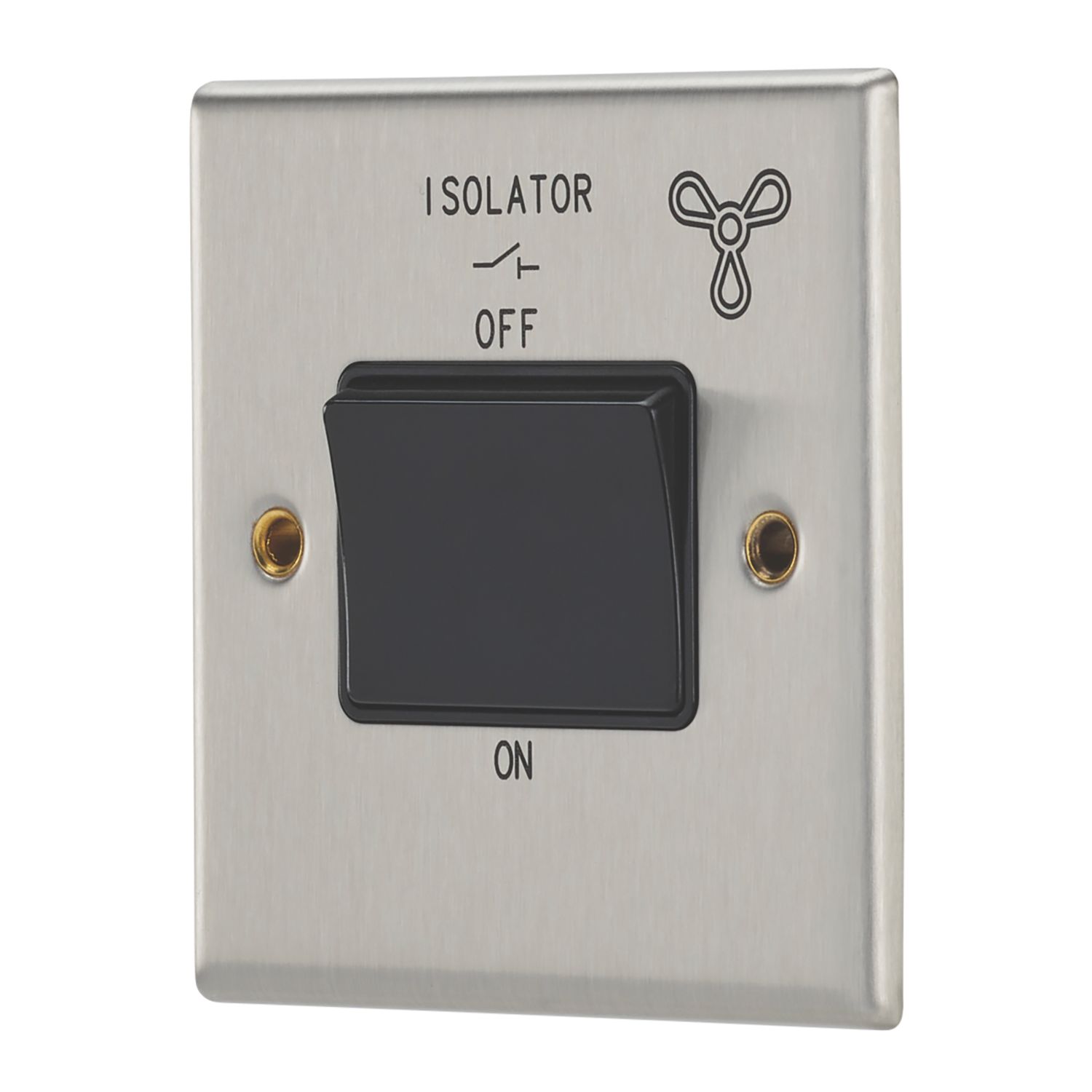 Contactum iConic 10AX 1-Gang 3-Pole Fan Isolator Switch Brushed Steel with Black Inserts (610RP)