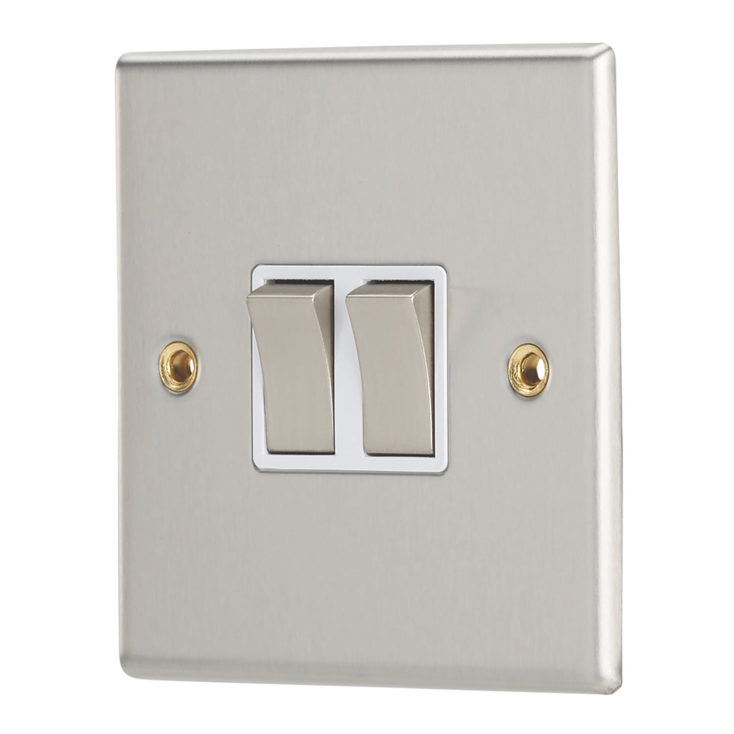 Contactum iConic 10AX 2-Gang 2-Way Light Switch Brushed Steel with White Inserts (611RR)