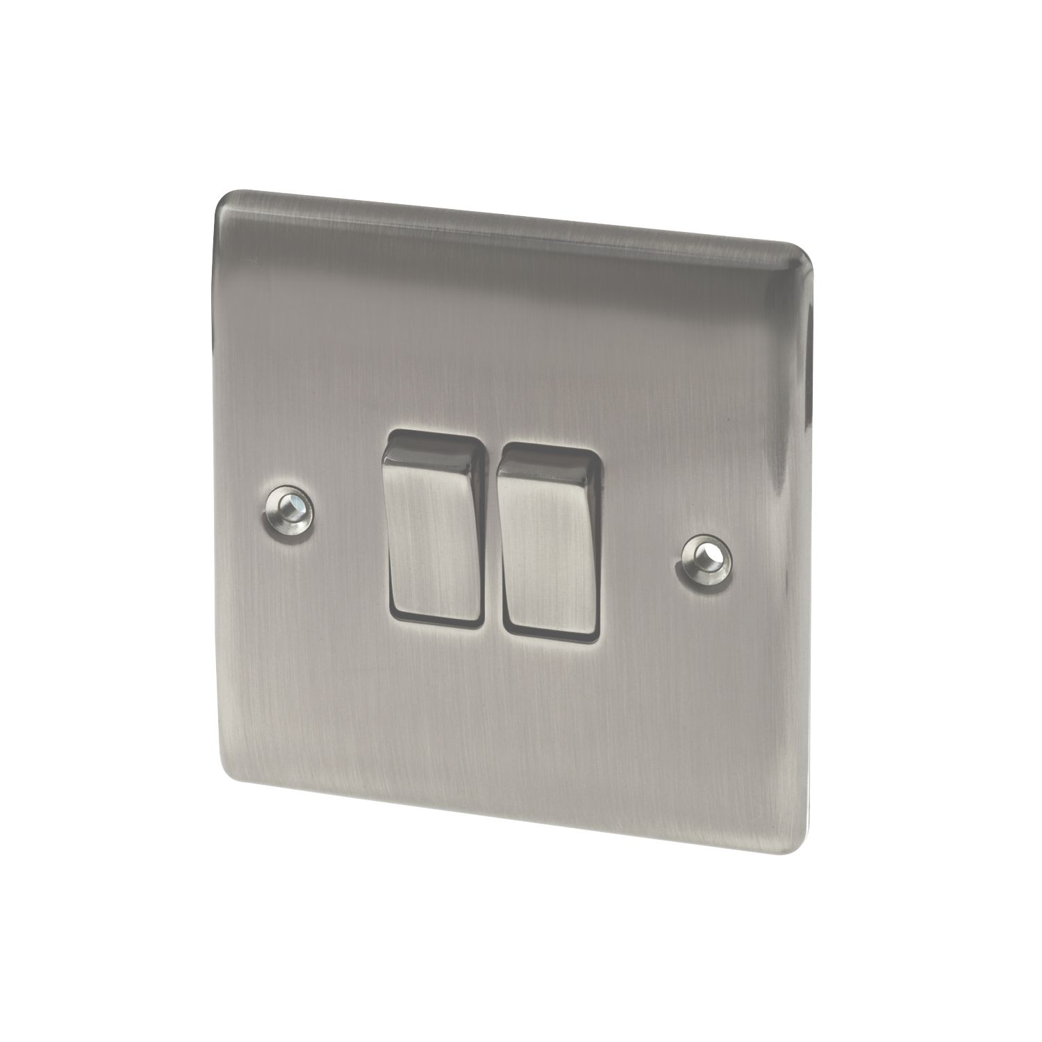 British General Nexus Metal 10AX 2-Gang 2-Way Light Switch Brushed Iridium (61231)