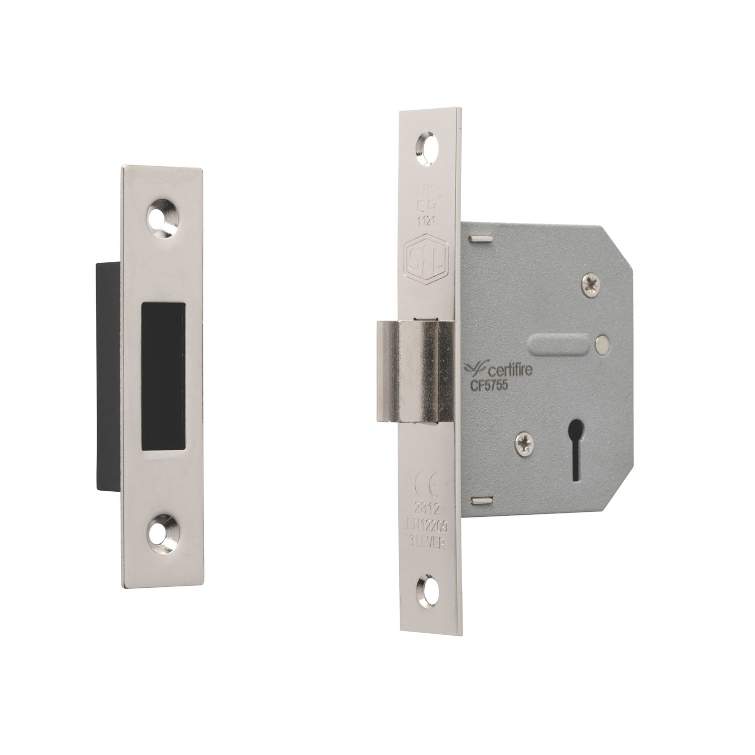 Smith & Locke Fire Rated 3 Lever Chrome Deadlock 65mm Case - 44mm Backset (612PY)