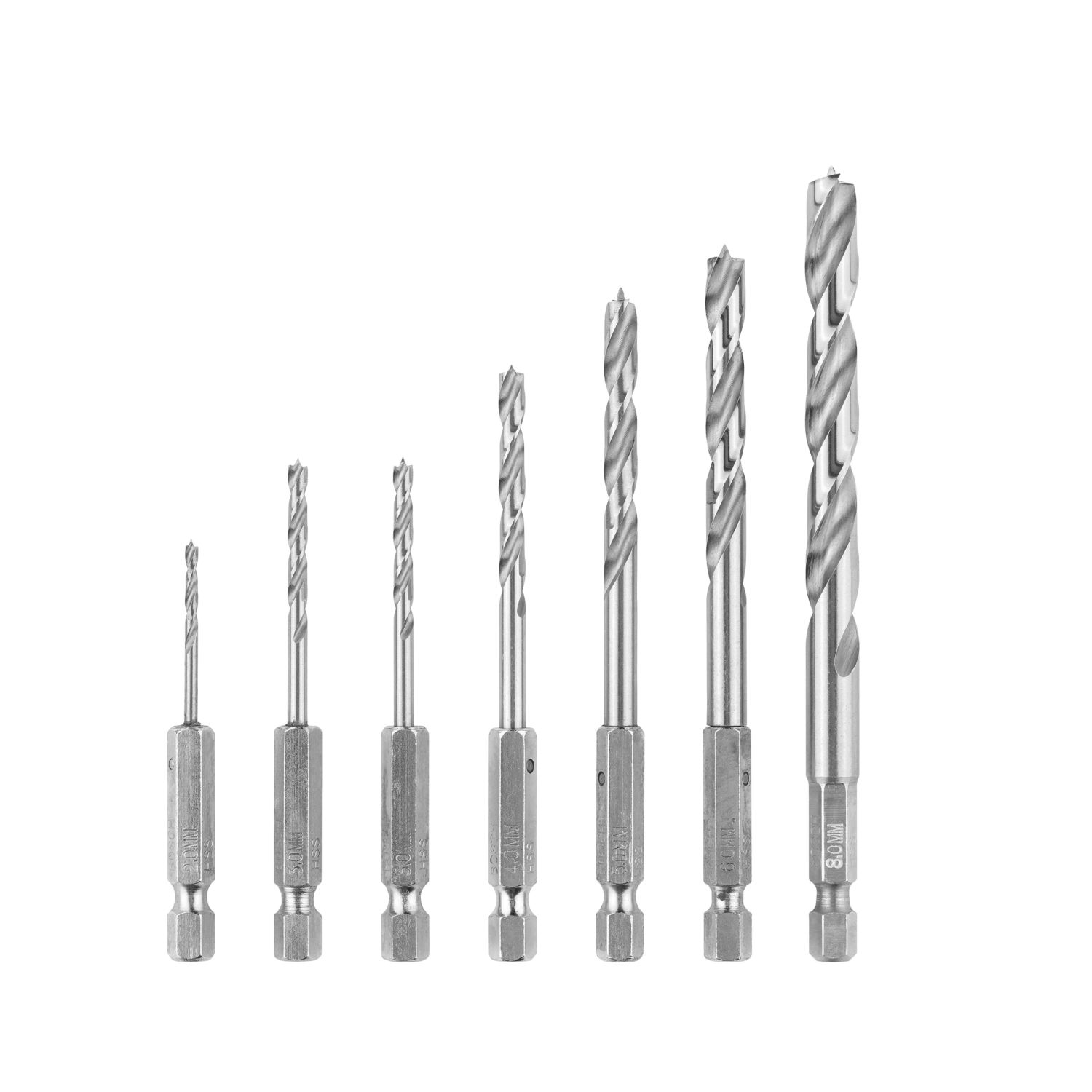 Bosch Hex Shank Double-Flute Brad Point Wood Drill Bit Set 7 Pieces (612VV)