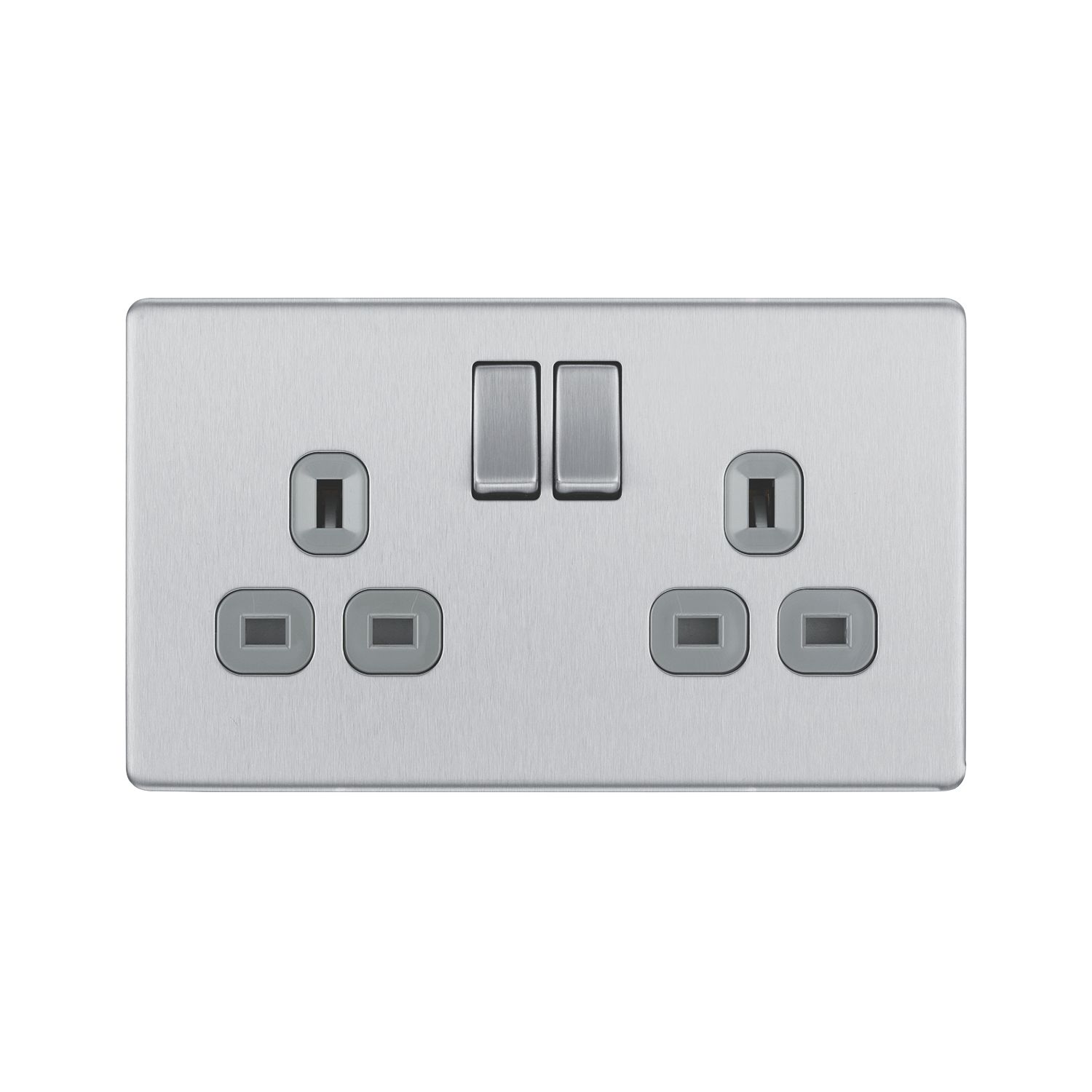 LAP 13A 2-Gang DP Switched Power Sockets Brushed Stainless Steel with Graphite Inserts 5 Pack (613KJ)