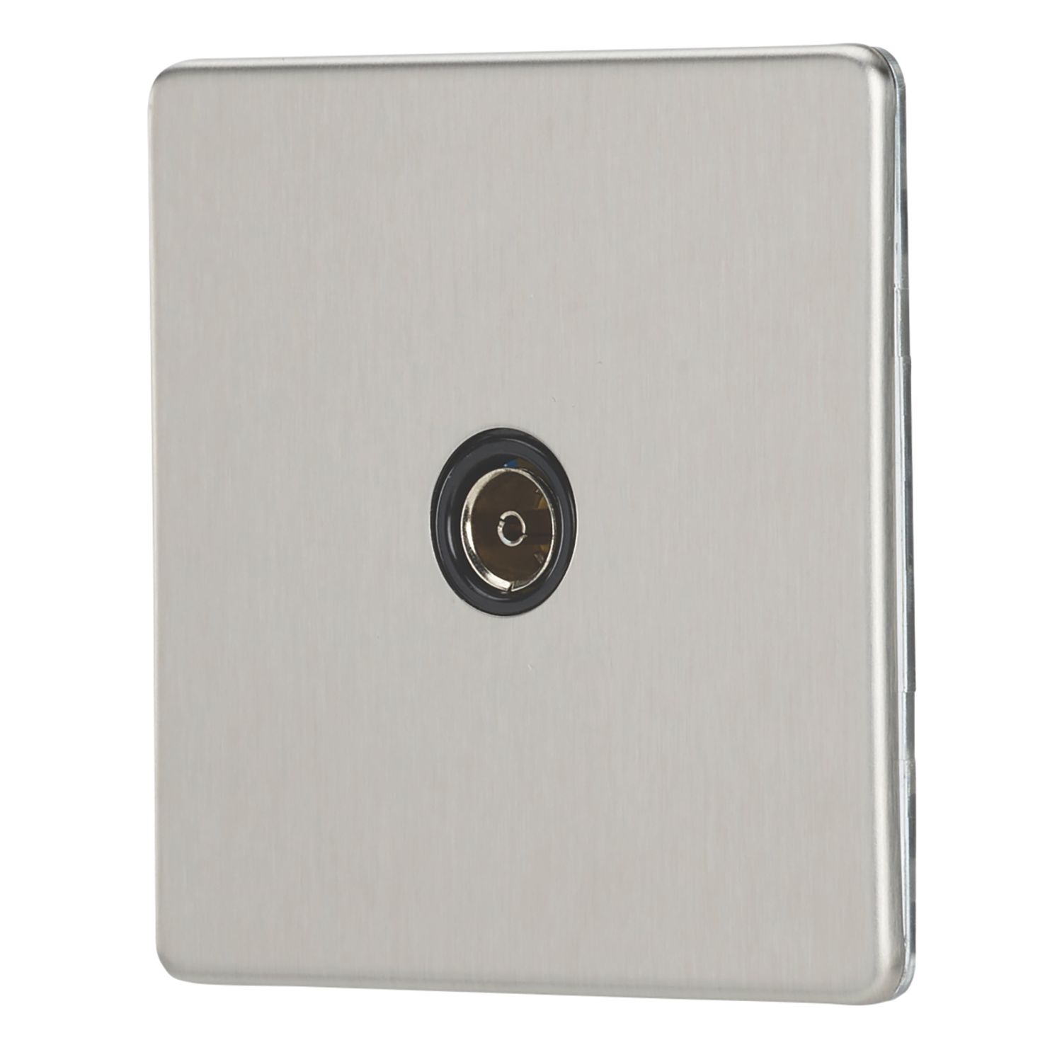 Contactum Lyric 1-Gang Isolated Female Coaxial TV Socket Brushed Steel with Black Inserts (613RP)
