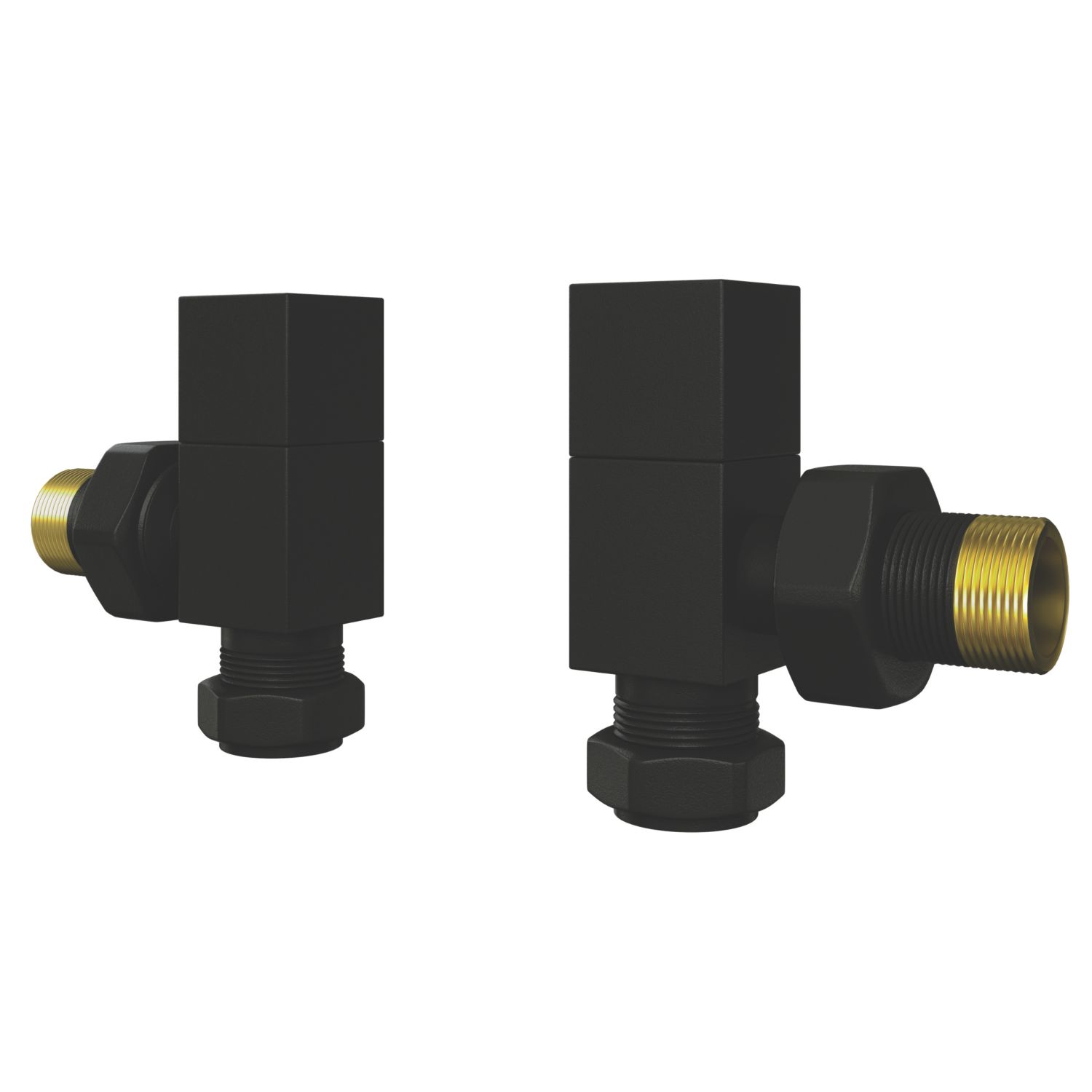 ETAL Swelt 15mm x 1/2" Satin Black Angled Designer Manual Radiator Valve Head & Body 2 Pack (613VV)
