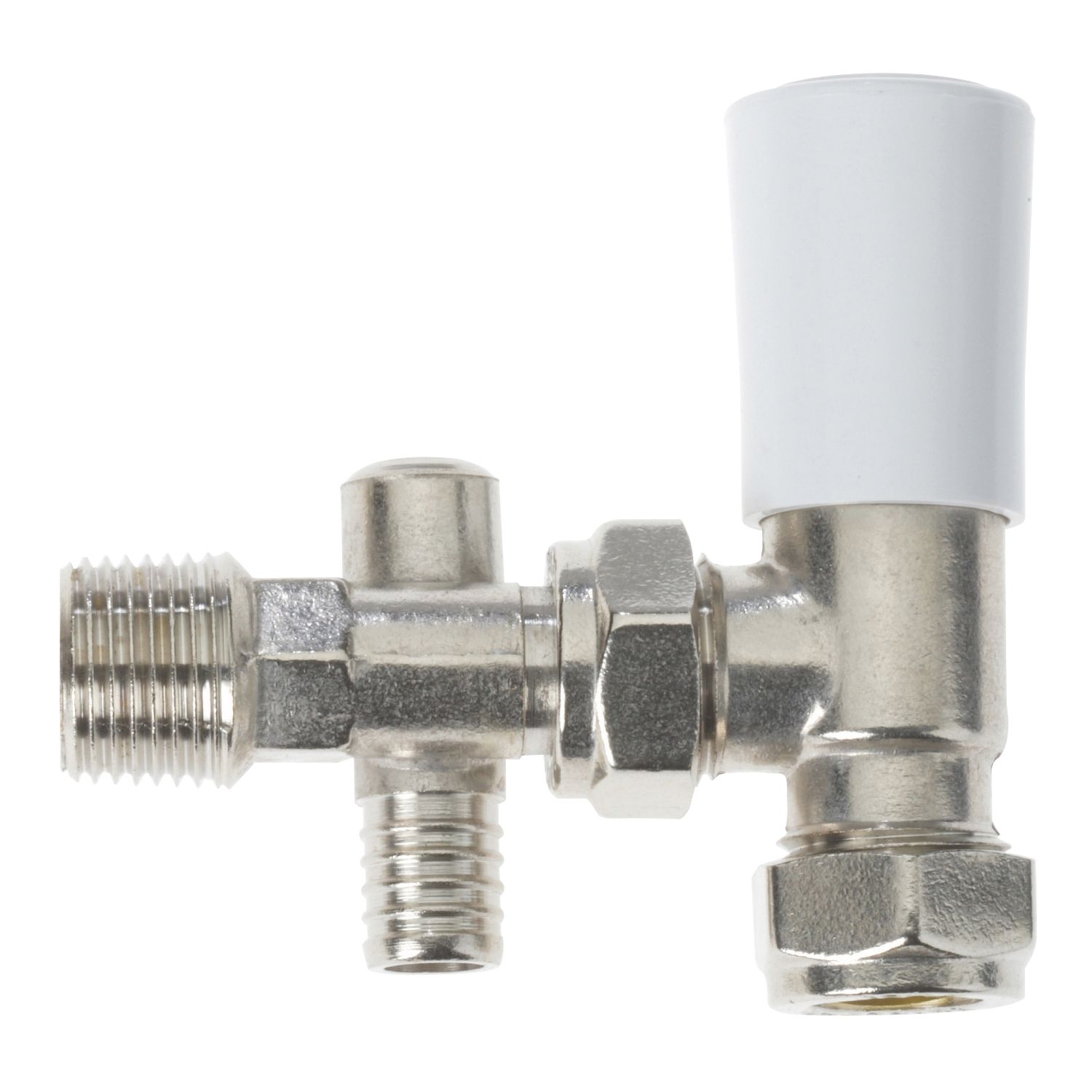 Drayton 15mm x 1/2" White Angled Lockshield Radiator Valve With Drain Off (6144R)