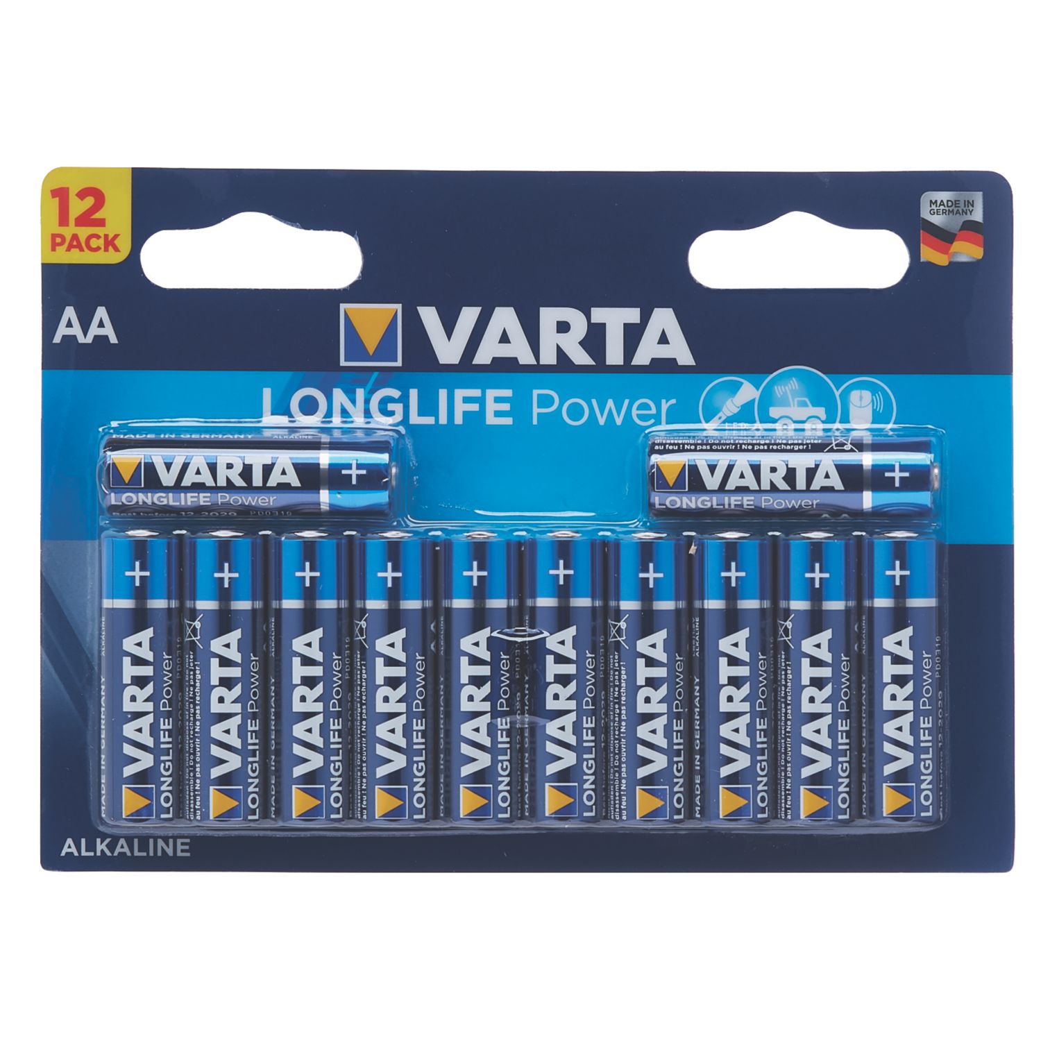 Varta Longlife Power AA 1.5V Alkaline Batteries 12 Pack (616HF)