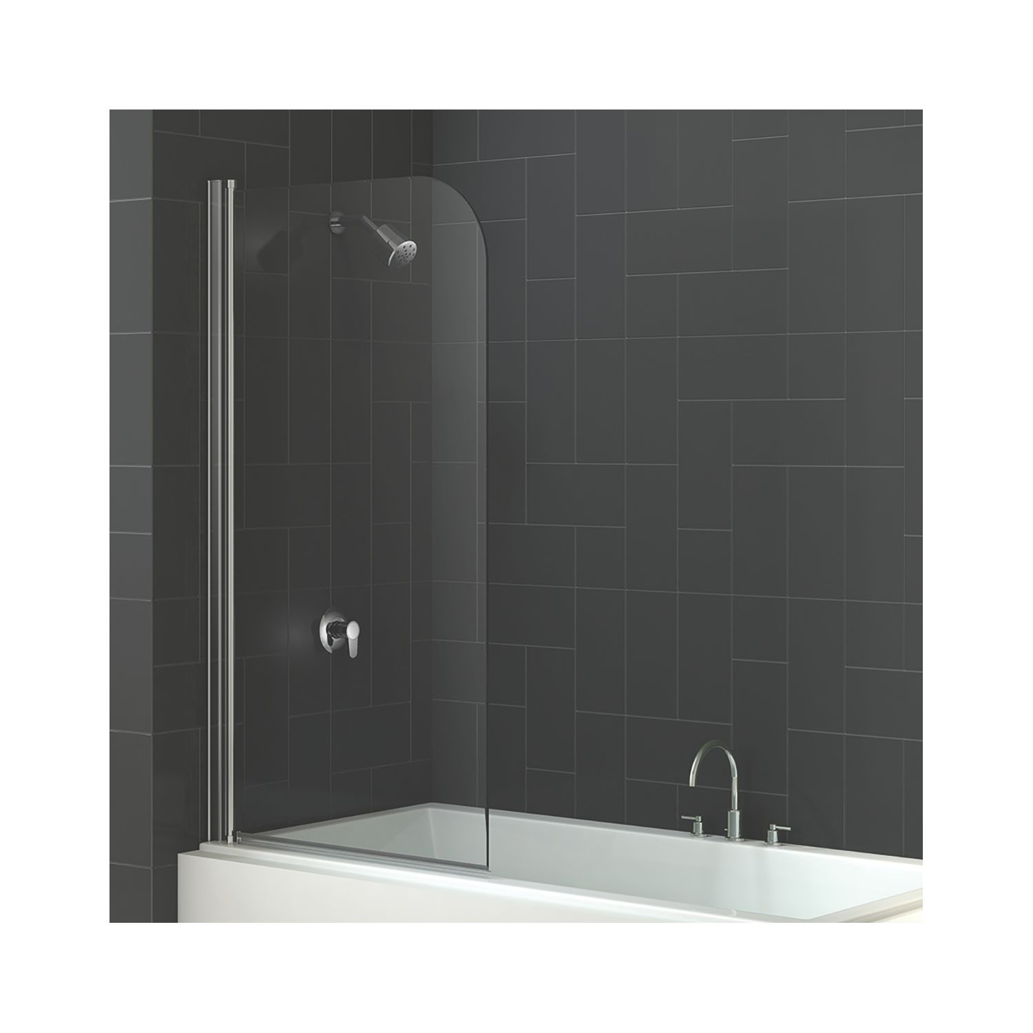 Triton Fast Fix Frameless Chrome Curved Bathscreen 800mm x 1500mm (616KT)