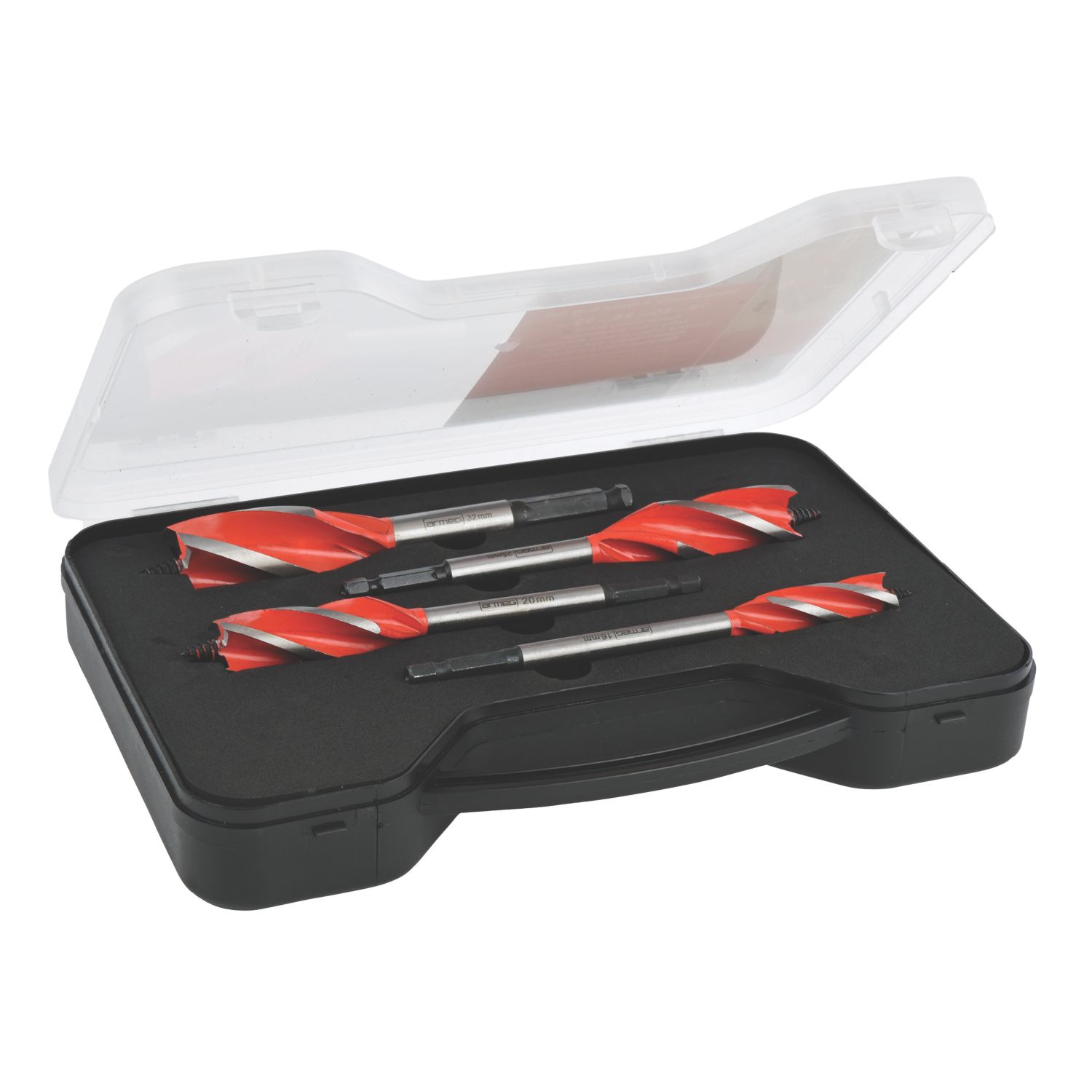 Armeg Wood Beaver Hex Shank 4-Flute Auger Wood Drill Bit Set 4 Pieces (61911)