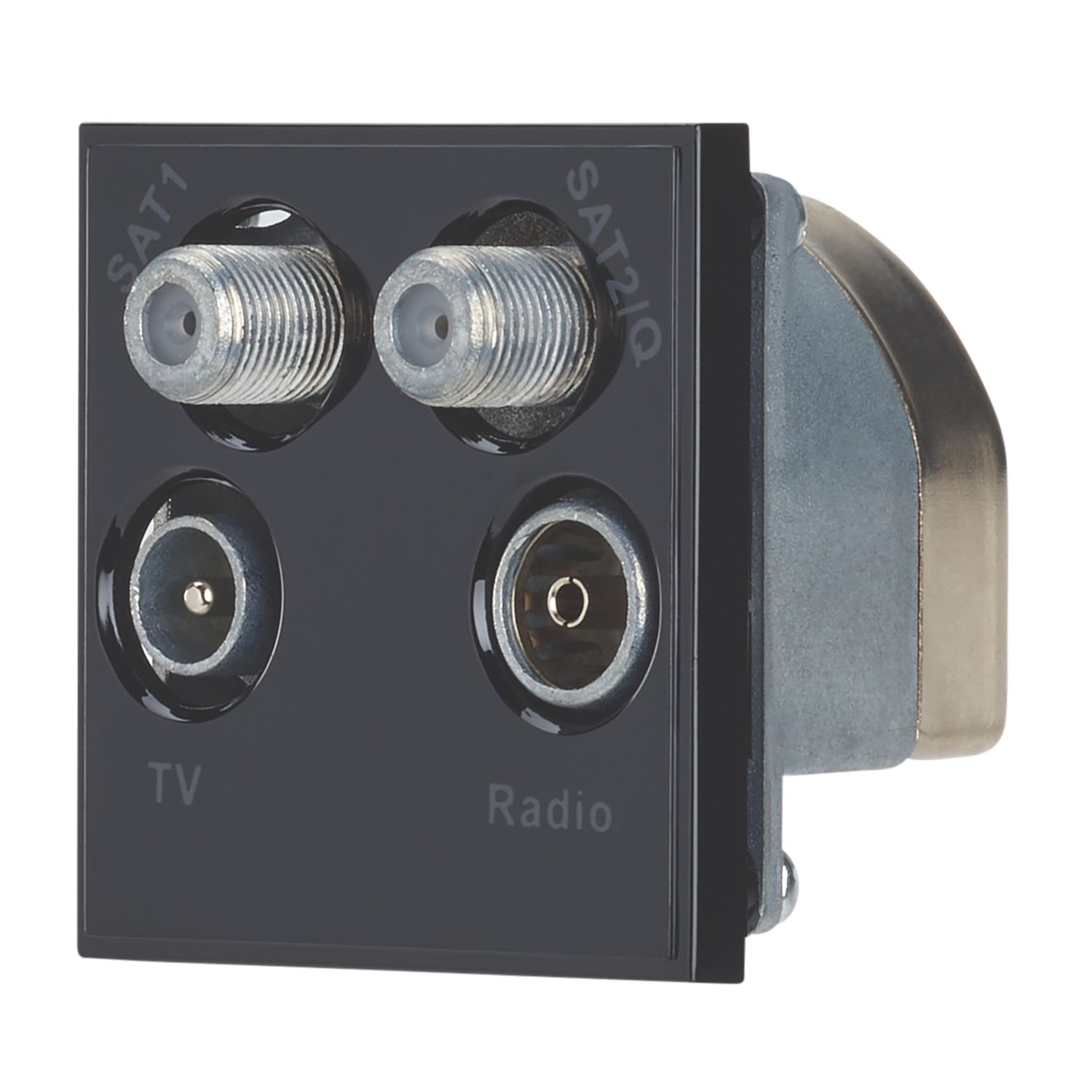 Contactum Media Modular Coaxial TV / FM & Twin Satellite Socket Black (623RR)