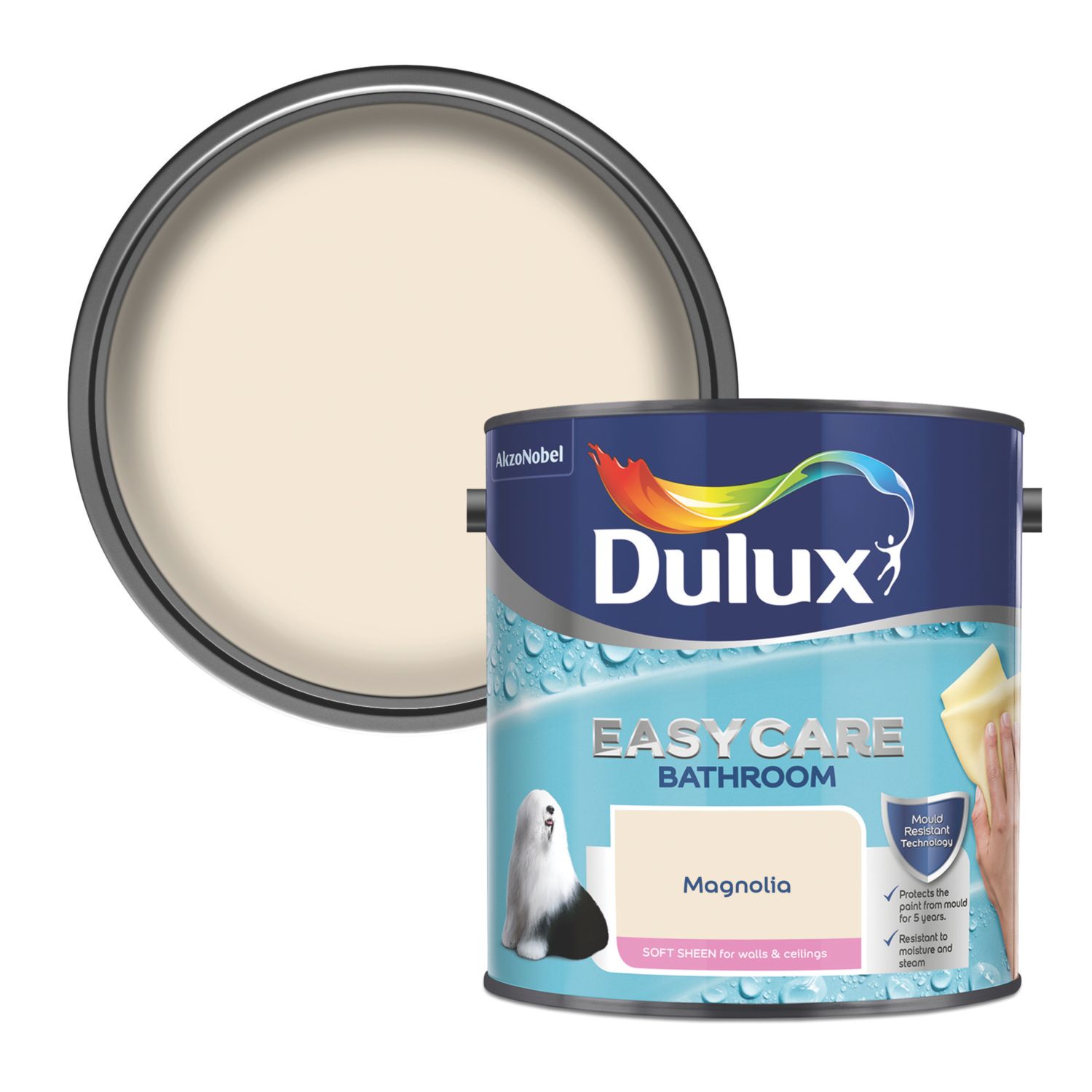 Dulux Easycare 2.5Ltr Magnolia Soft Sheen Emulsion Bathroom Paint (62474)