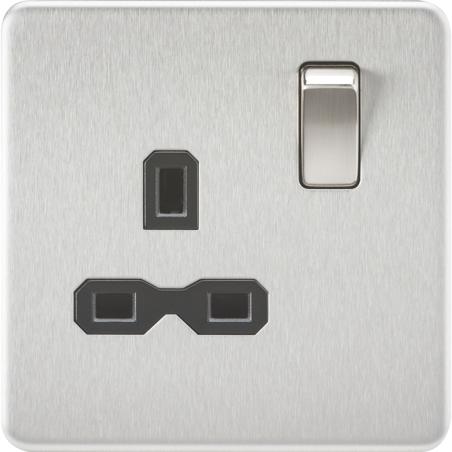 Knightsbridge 13A 1-Gang DP Switched Single Socket Brushed Chrome with Black Inserts (624TX)