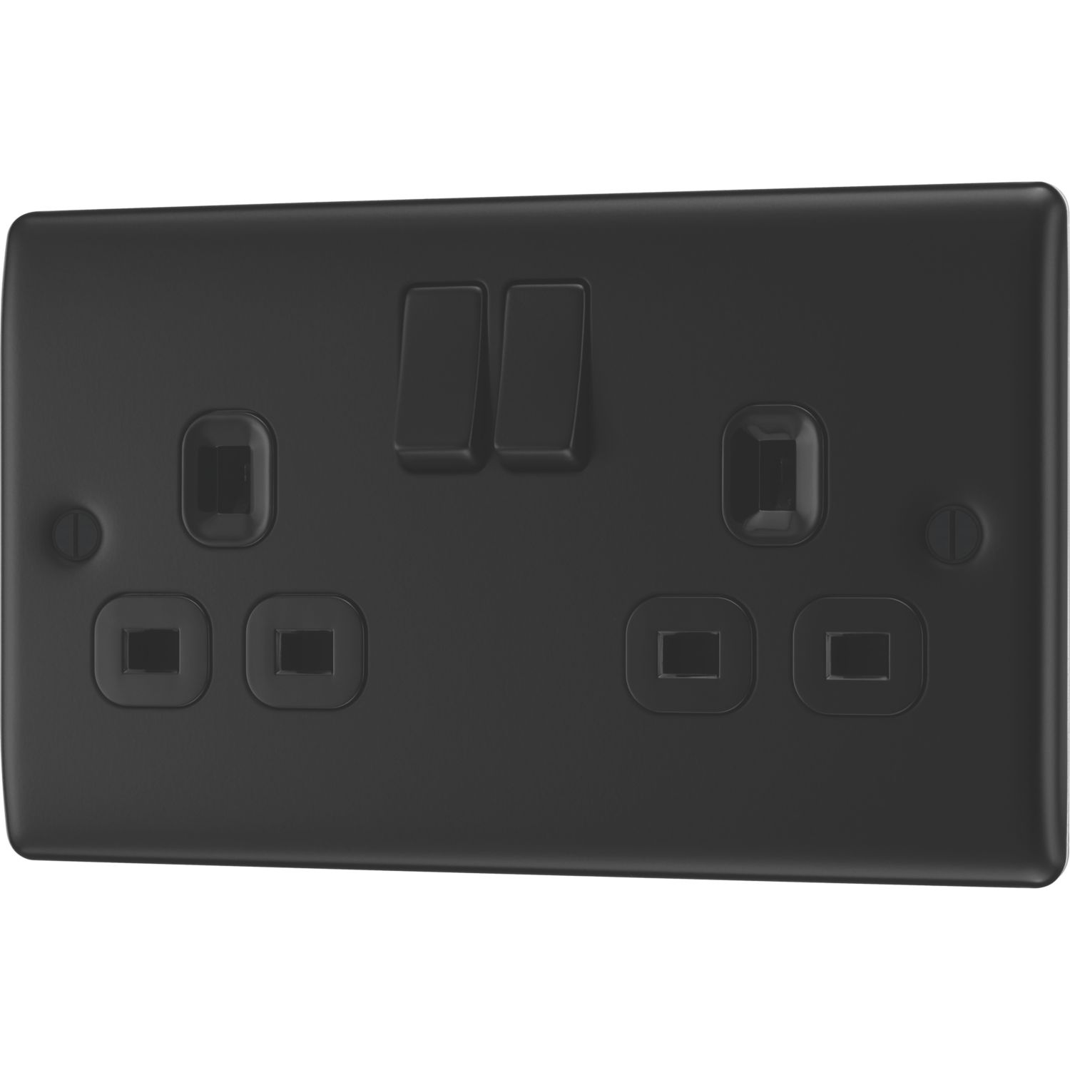 British General Nexus Metal 13A 2-Gang DP Switched Power Socket Matt Black with Colour-Matched Inserts (626PM)