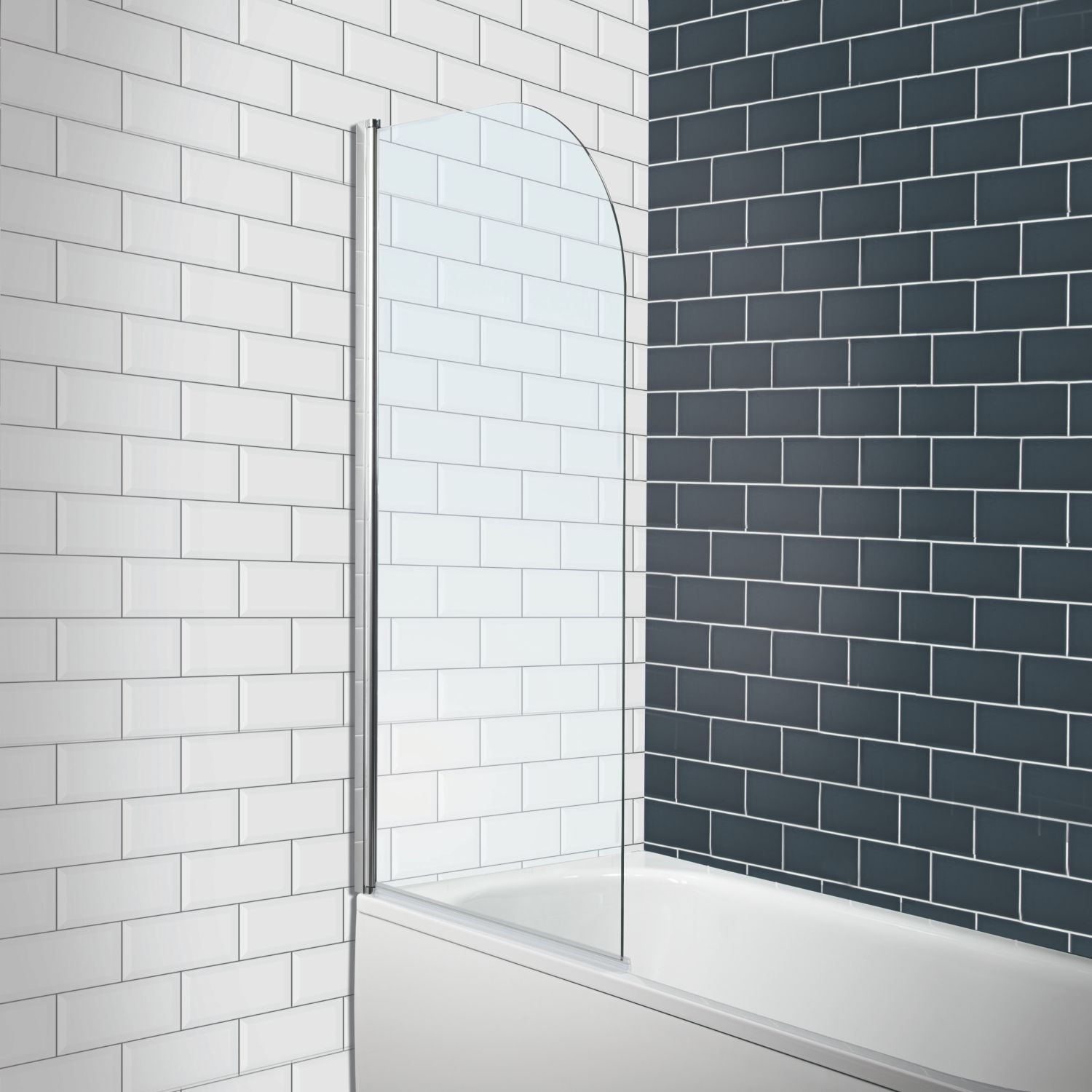 Semi-Framed Silver / Clear Radius Edge Bathscreen 780mm x 1400mm (6278P)