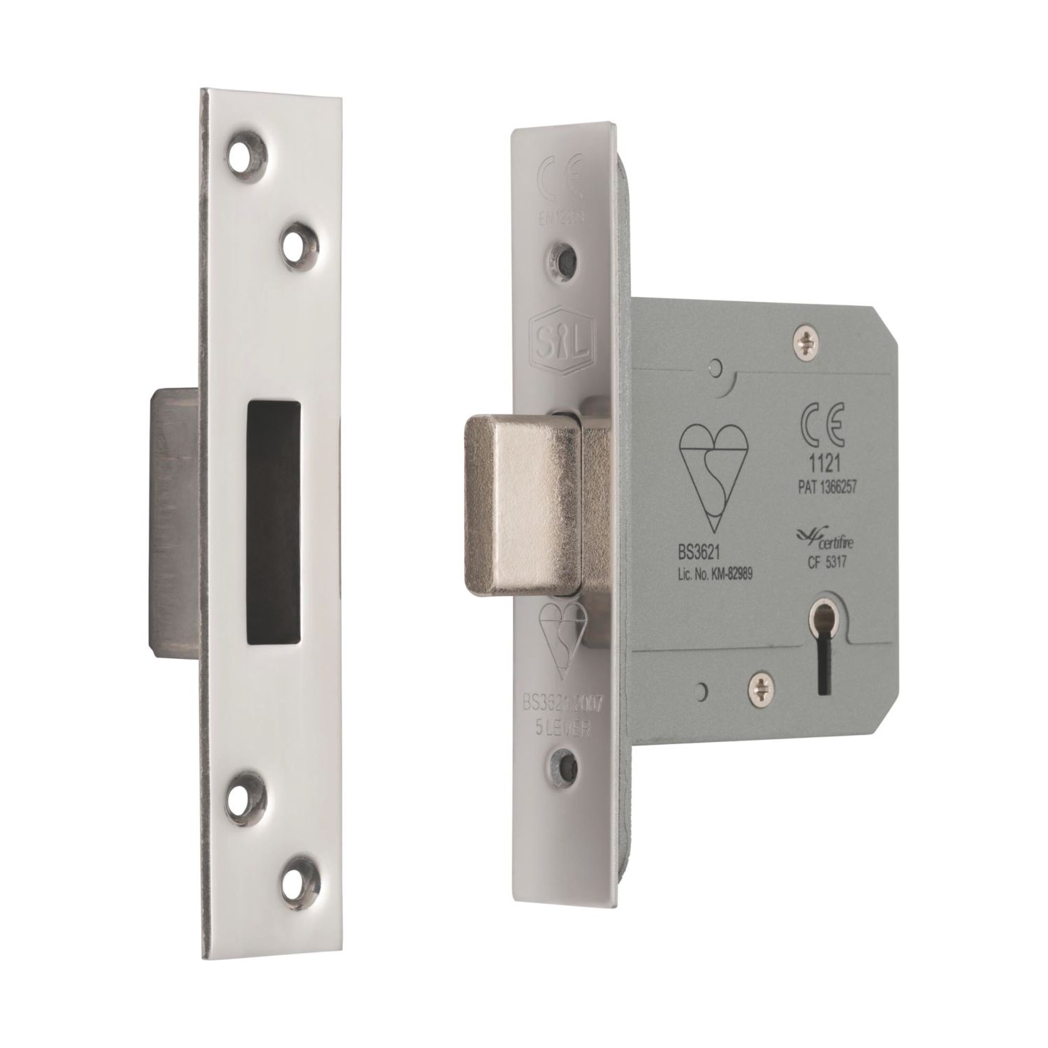 Smith & Locke Fire Rated 5 Lever Chrome Deadlock 76mm Case - 57mm Backset (627PX)