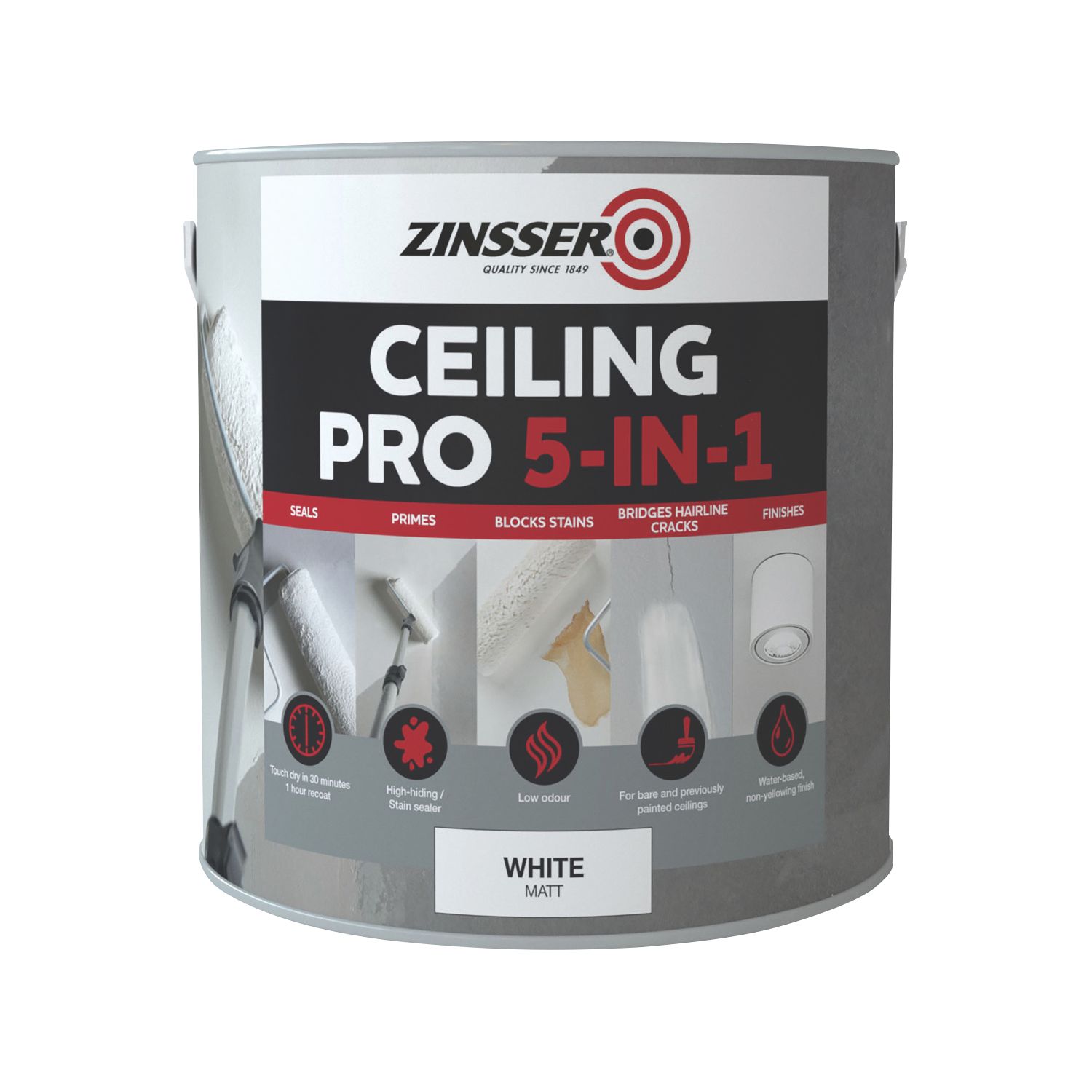 Zinsser 2.5Ltr White Matt Self Priming Ceiling Paint (6298P)