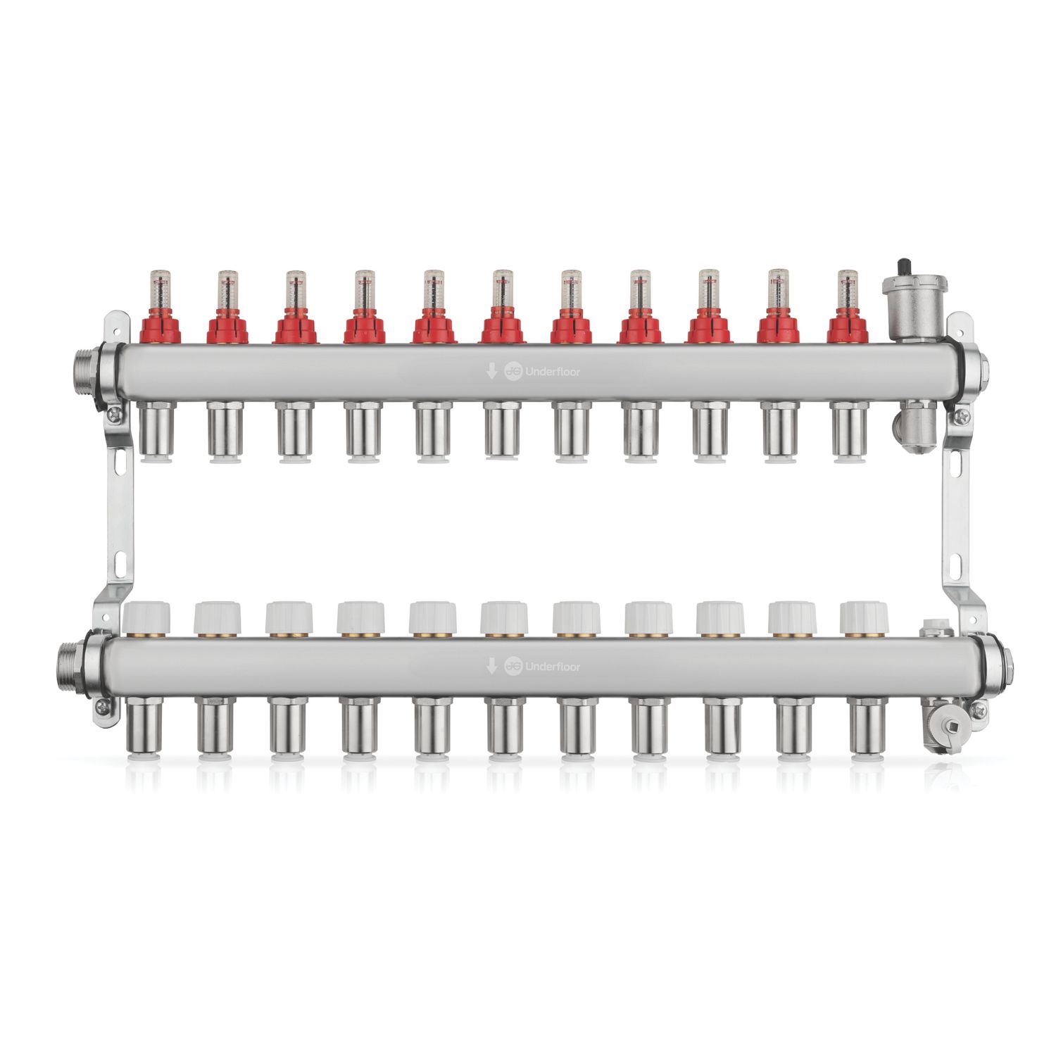 JG Underfloor 11 Port Heating Manifold Brushed Steel (629TY)
