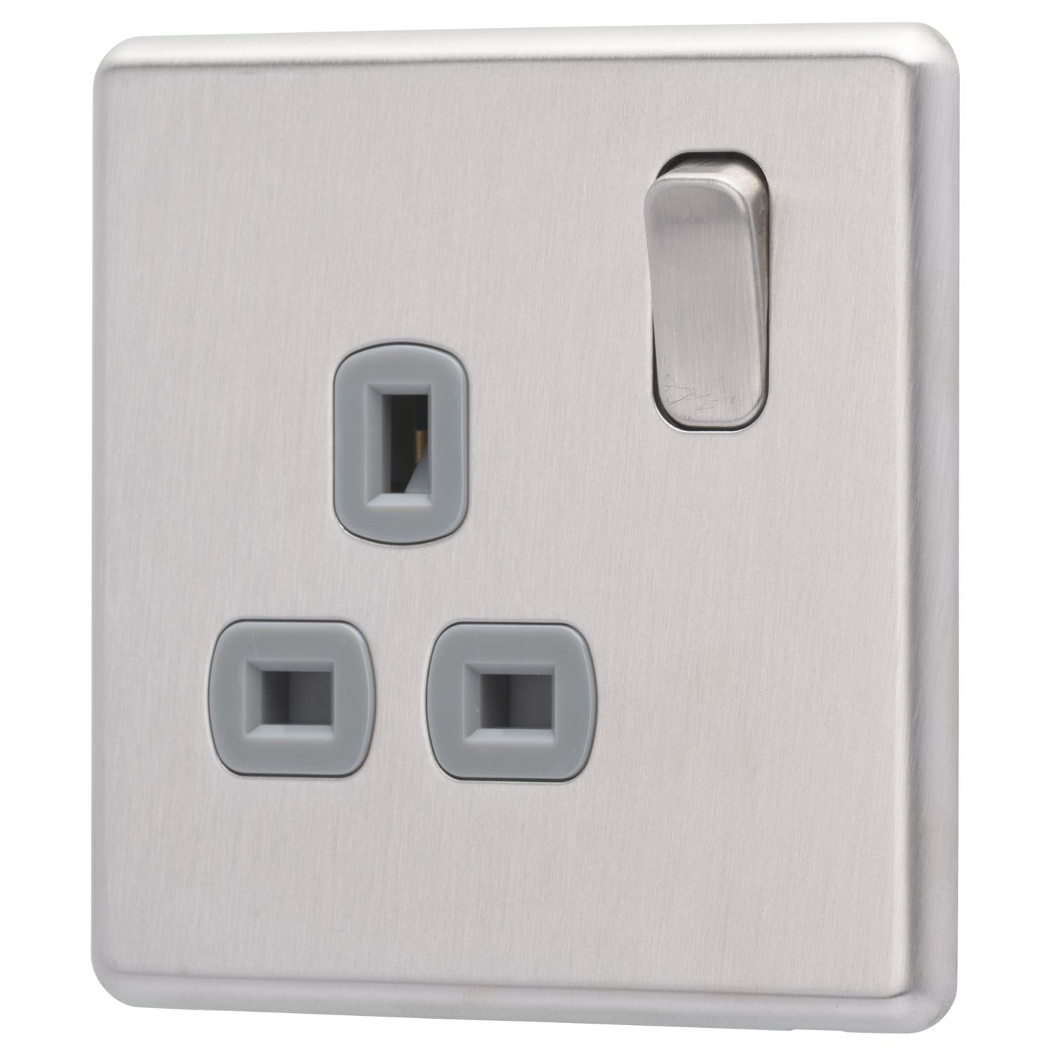 Arlec 13A 1-Gang SP Switched Socket Stainless Steel with Grey Inserts (630RU)