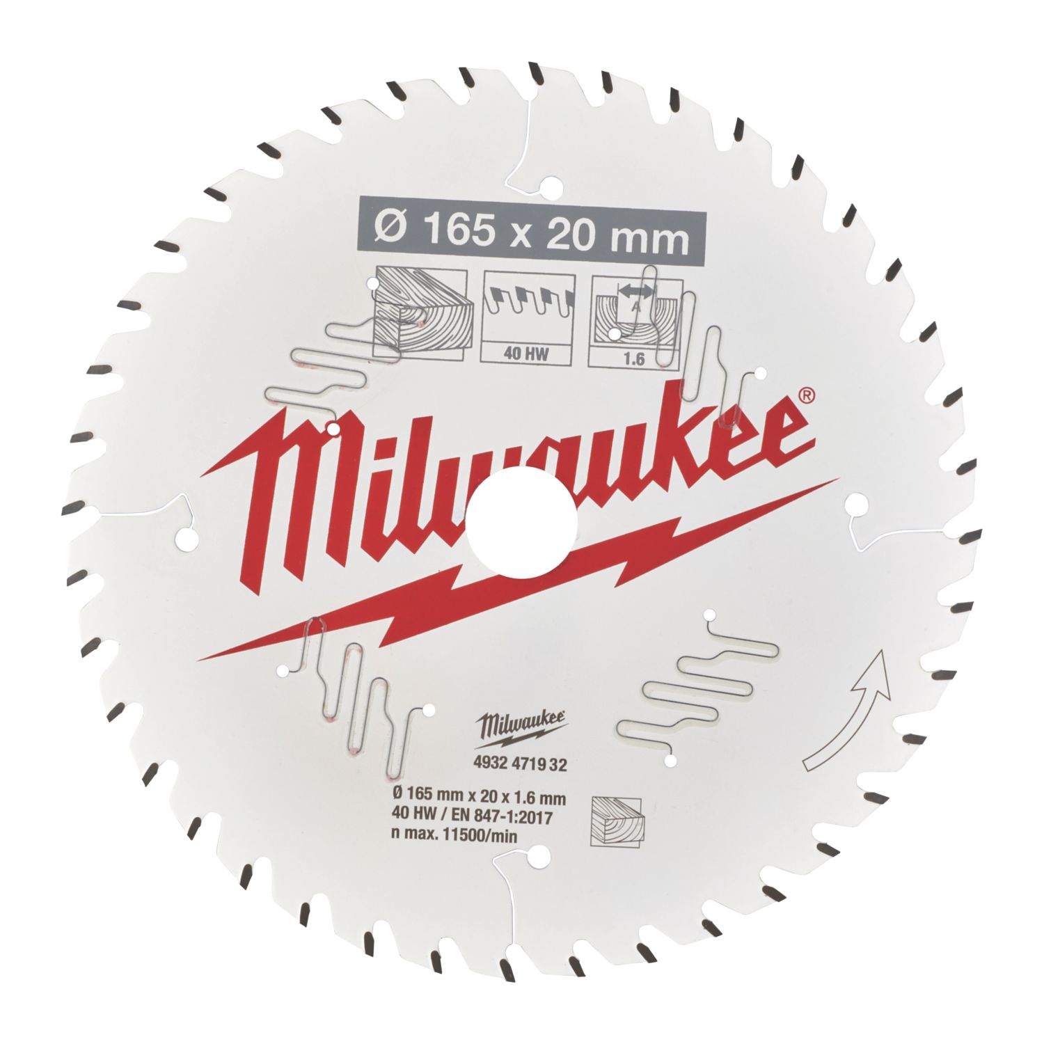 Milwaukee Wood Circular Saw Blade 165mm x 20mm 40T (631GE)