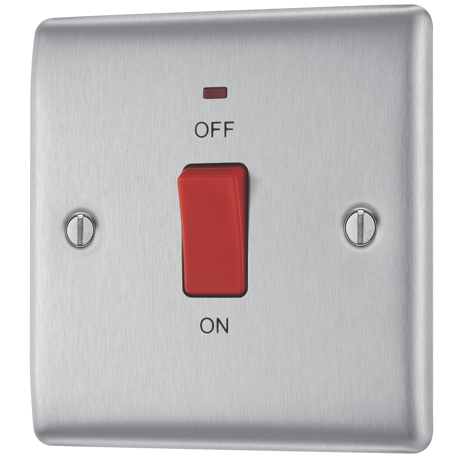 British General Nexus Metal 45A 1-Gang DP Cooker Switch Brushed Steel with LED (63869)