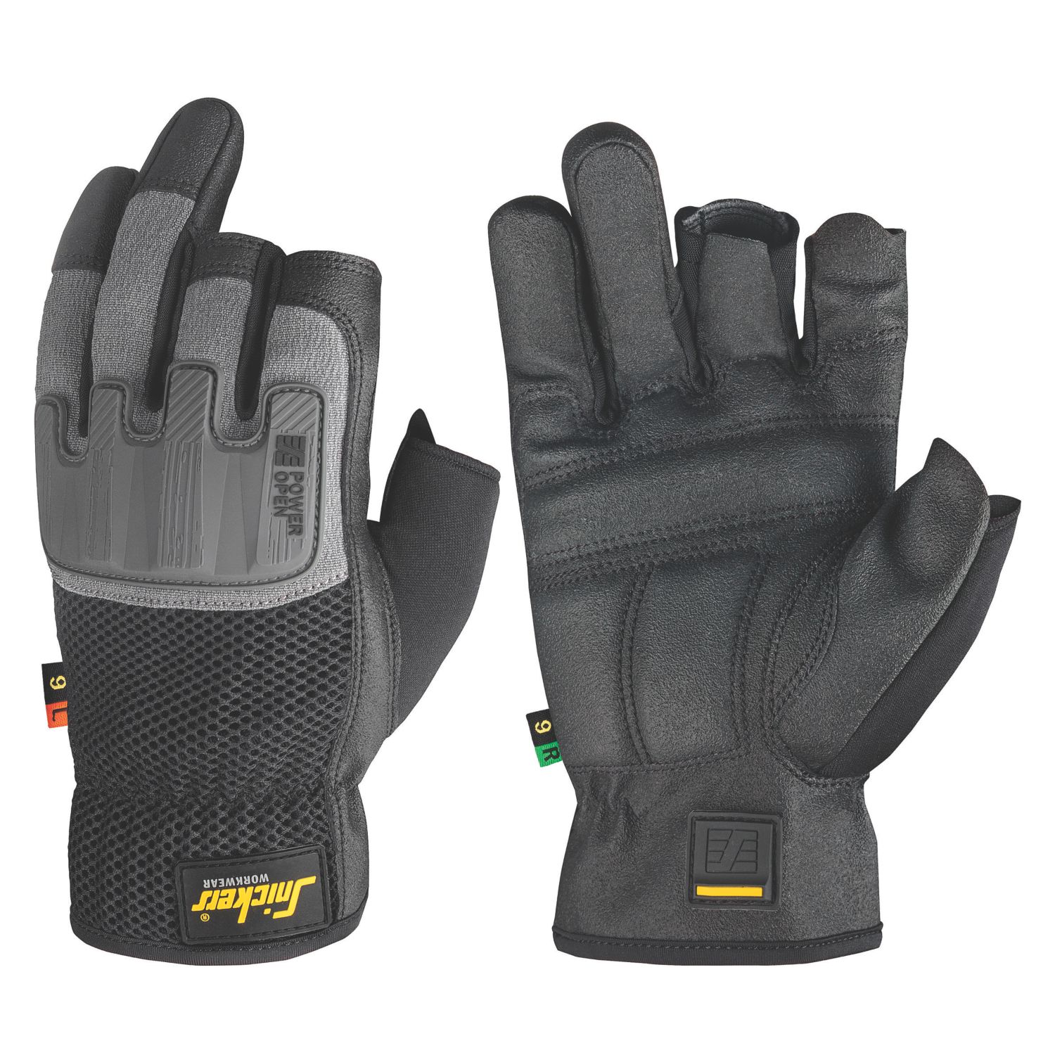 Snickers 9586 Power Open 3-Finger Gloves Black/Grey Large (6386H)