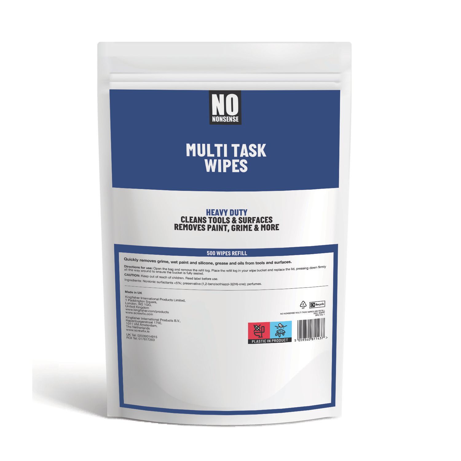 No Nonsense Multi-Surface Wipes Refill 500 Pack (638RP)