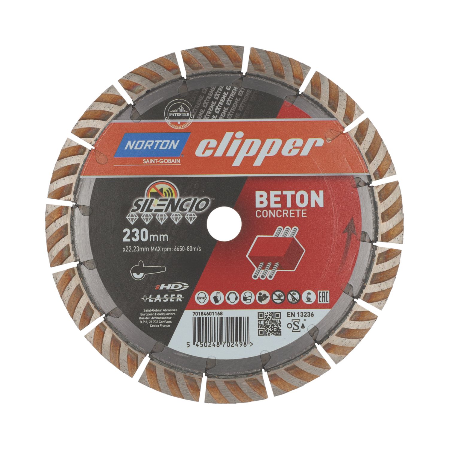 Norton Extreme Beton Silencio Masonry Diamond Blade 230mm x 22.23mm (639JL)