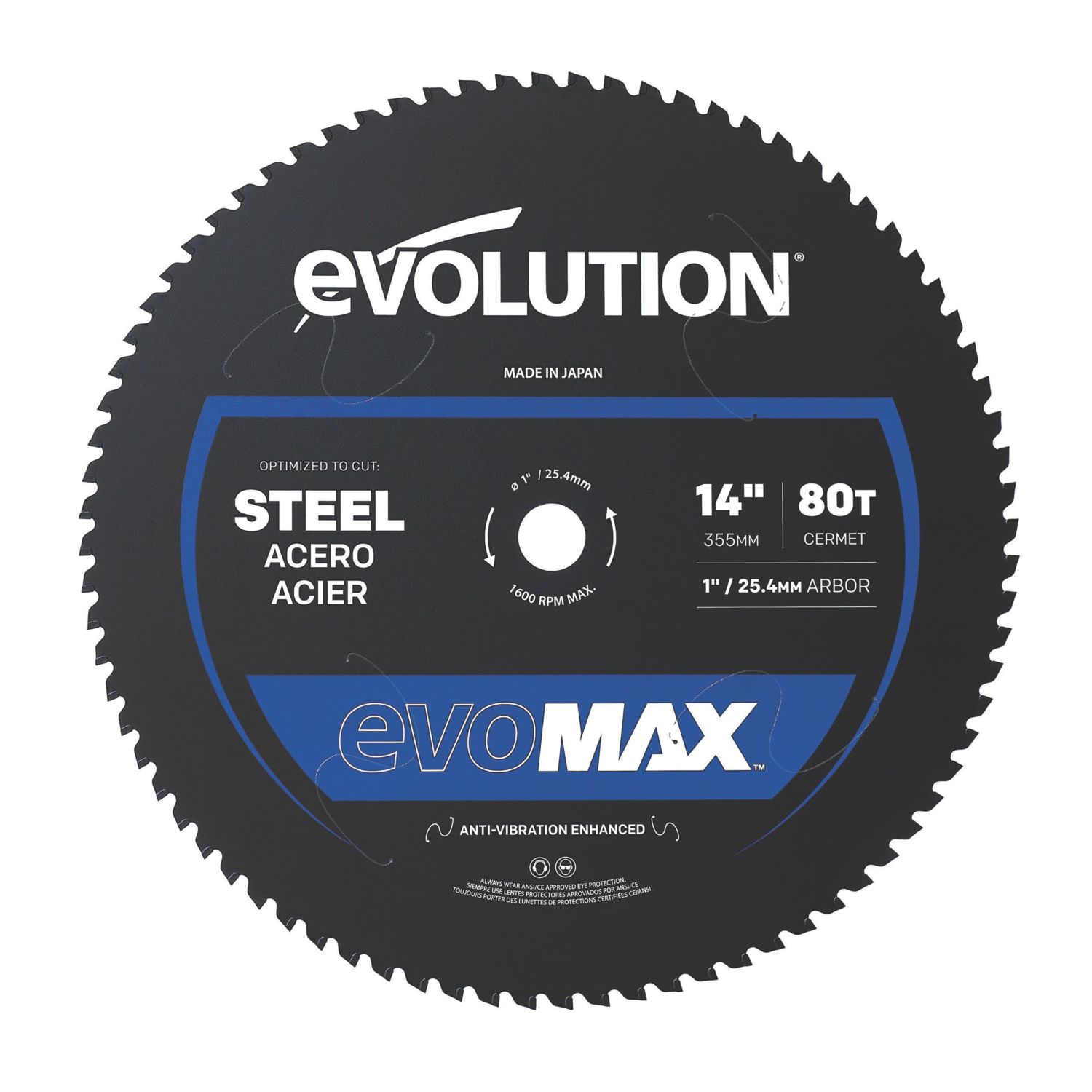 Evolution EVOMAX14ST Mild Steel Circular Saw Blade 355mm x 25.4mm 80T (642AK)