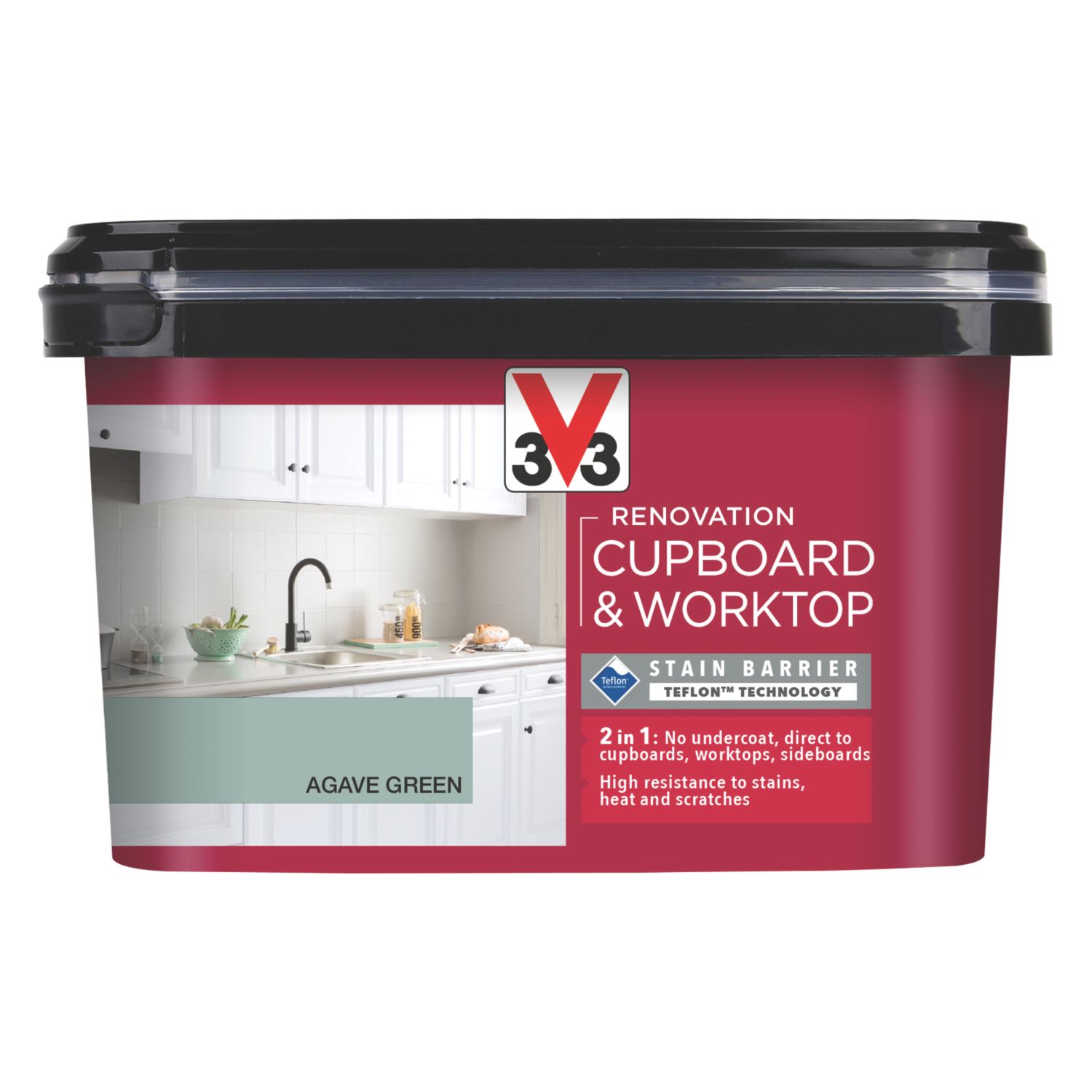 V33 2Ltr Agave Green Satin Kitchen Cupboard Paint (642FW)