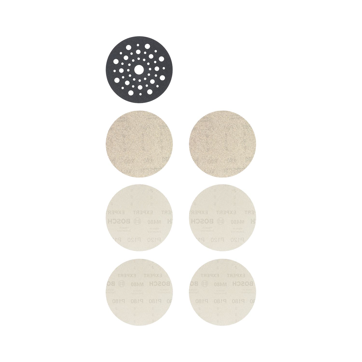 Bosch Expert M480 80 / 120 / 180 Grit Mesh Wood Sanding Net Starter Kit 125mm 7 Pack (643RR)