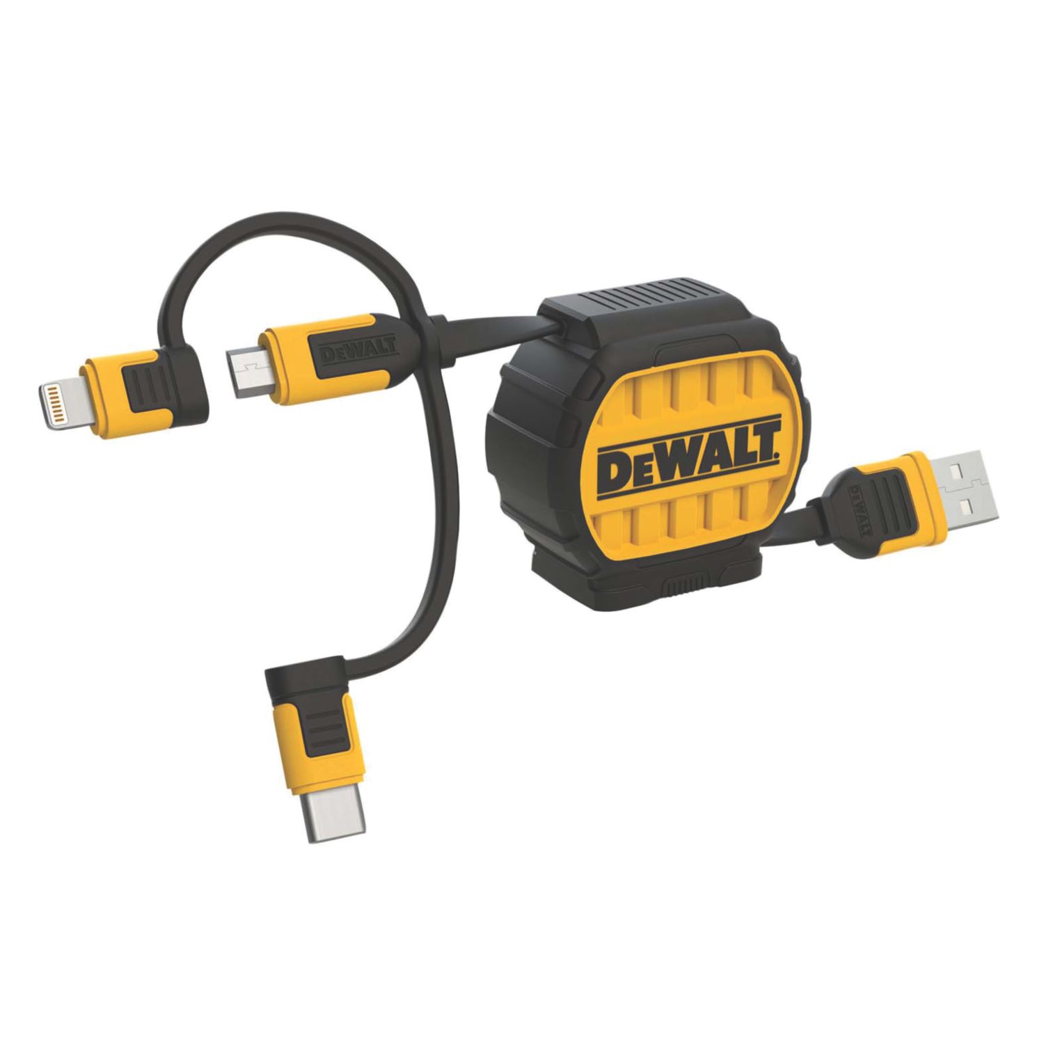 DEWALT USB-A to Micro USB-B / Lightning / USB-C Retractable 3-in-1 Cable 0.9m (645AV)