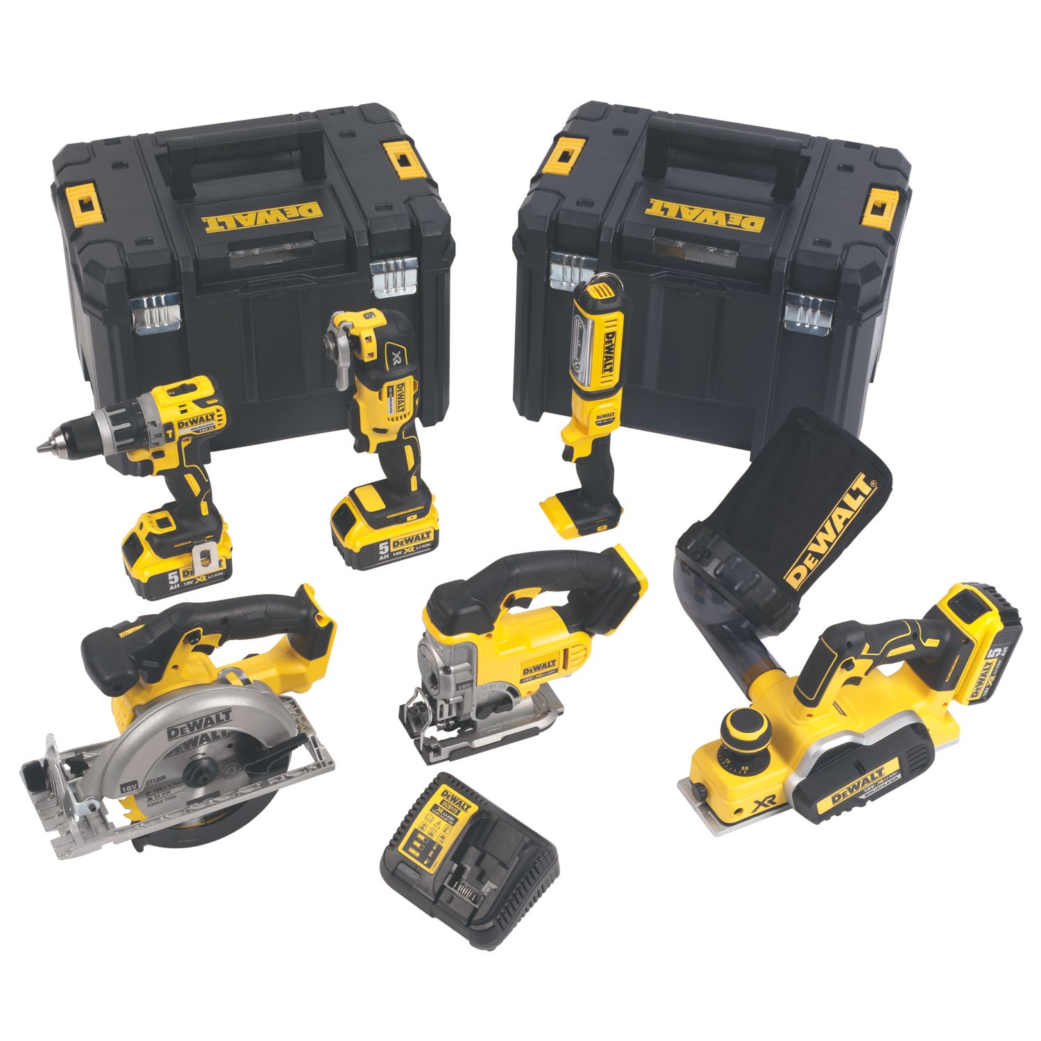 DeWalt DCK655P3T-GB 18V 3 x 5.0Ah Li-Ion XR Cordless 6-Piece Power Tool Kit (6474P)