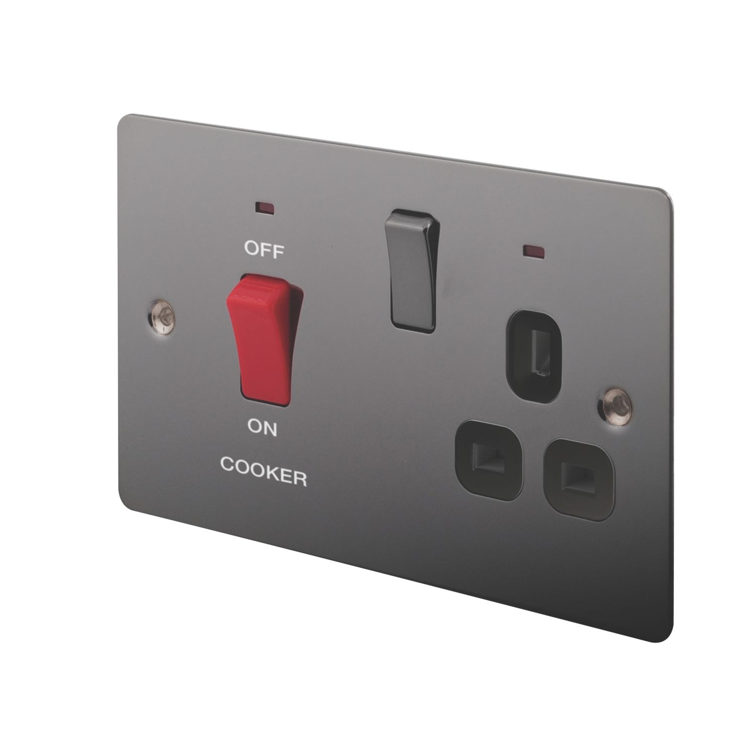 LAP 45A 2-Gang DP Cooker Switch & 13A DP Switched Socket Black Nickel with LED with Black Inserts (64988)