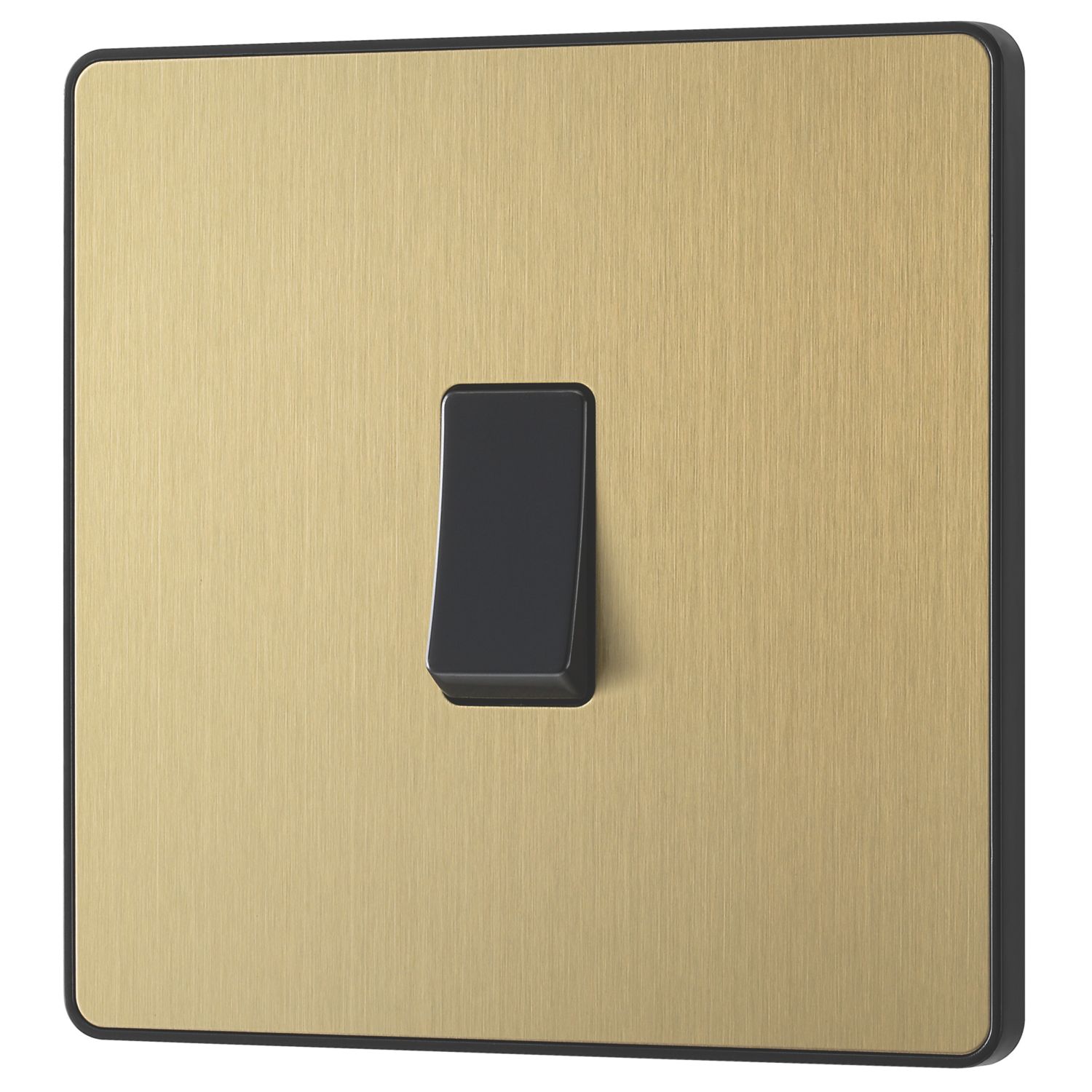 British General Evolve 20A 16AX 1-Gang 2-Way Light Switch Satin Brass with Black Inserts (652PY)