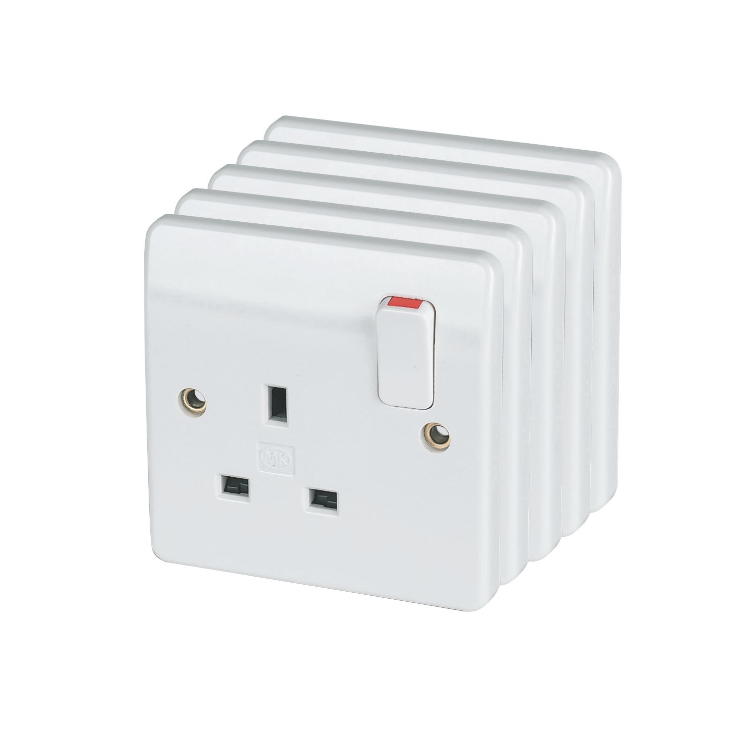 MK Logic Plus 13A 1-Gang DP Switched Plug Sockets White 5 Pack (65364)