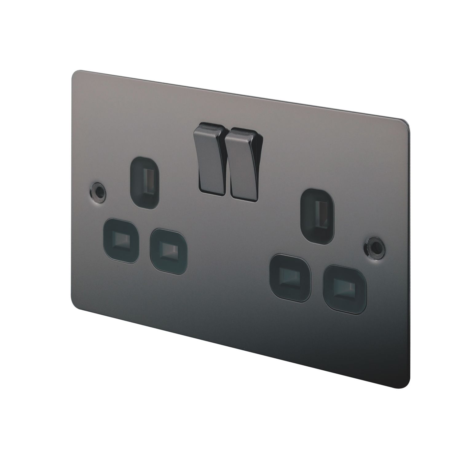 LAP 13A 2-Gang DP Switched Plug Socket Black Nickel with Black Inserts (65395)
