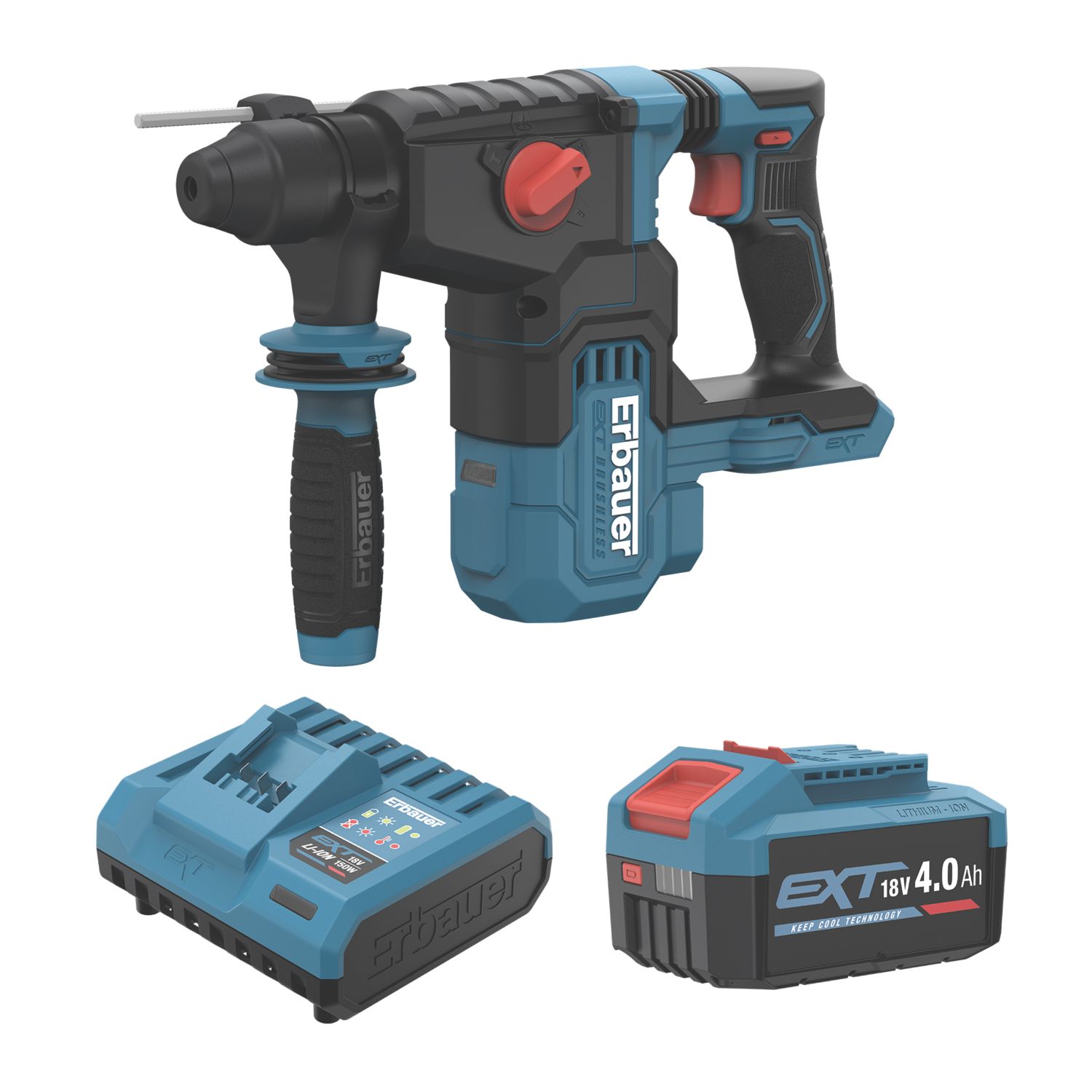 Erbauer ERI1078SDS 3.4kg 18V 1 x 4.0Ah Li-Ion EXT Brushless Cordless SDS Plus Drill (653YM)