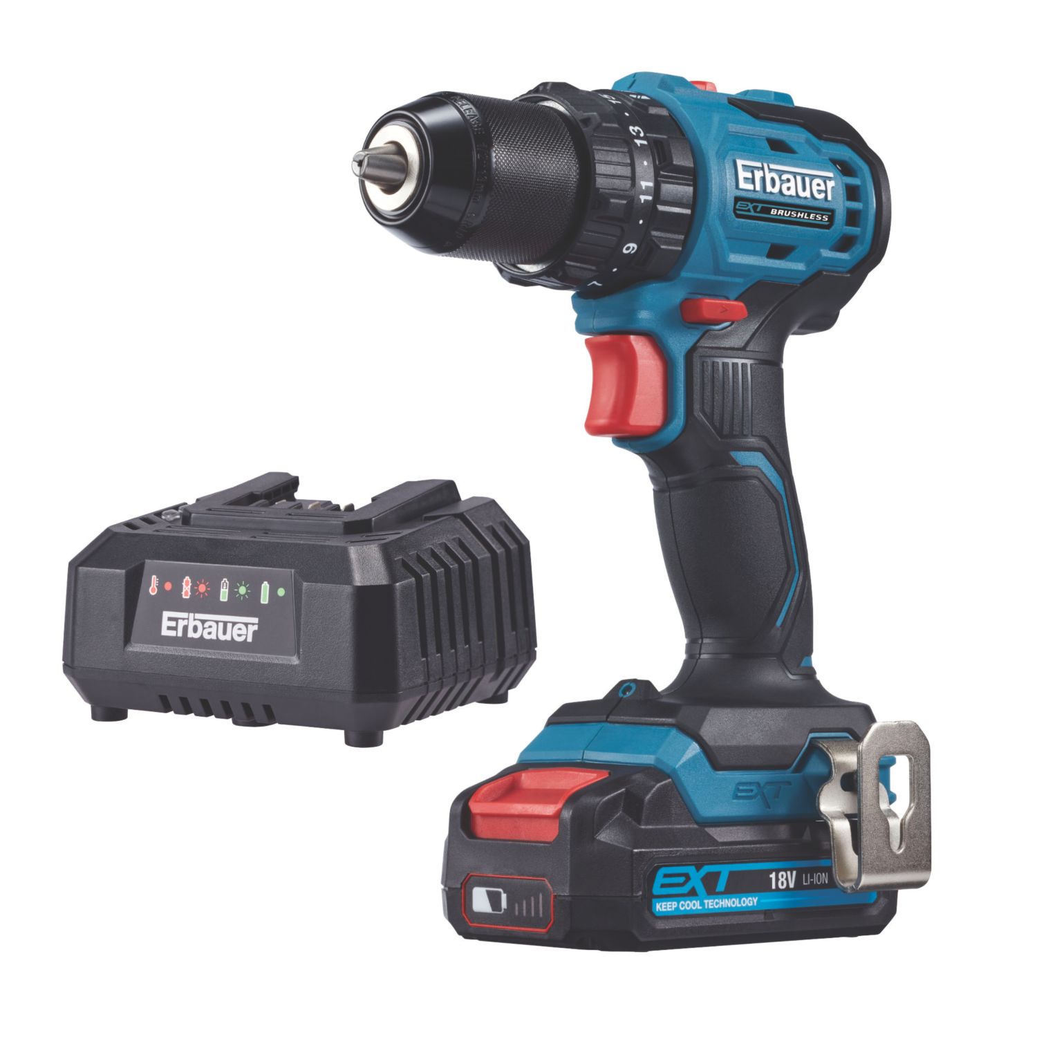Erbauer ECCD18-Li 18V 1 x 2.0Ah Li-Ion EXT Brushless Cordless Combi Drill (654TU)