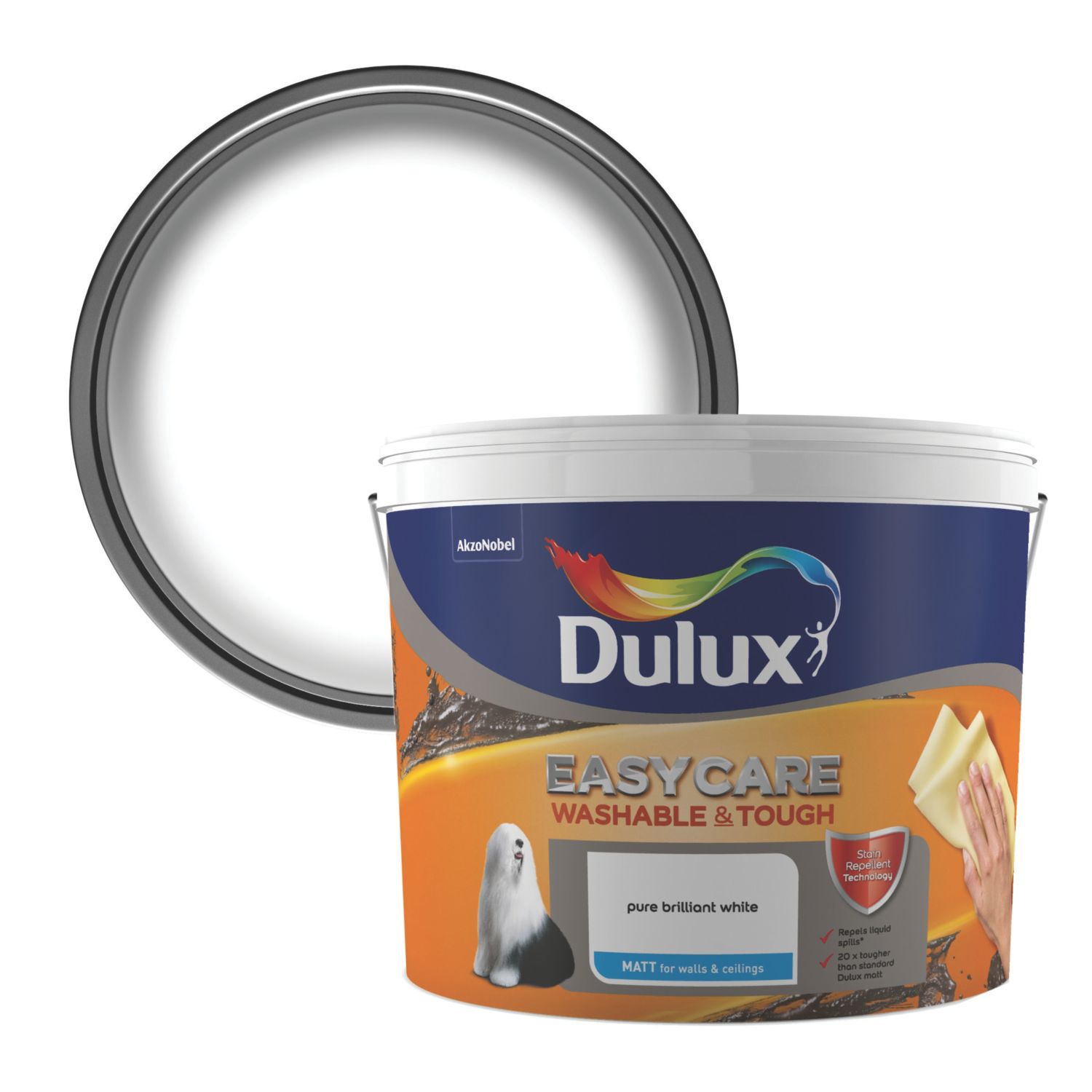 Dulux EasyCare Washable & Tough 10Ltr Pure Brilliant White Matt Emulsion Paint (6583V)