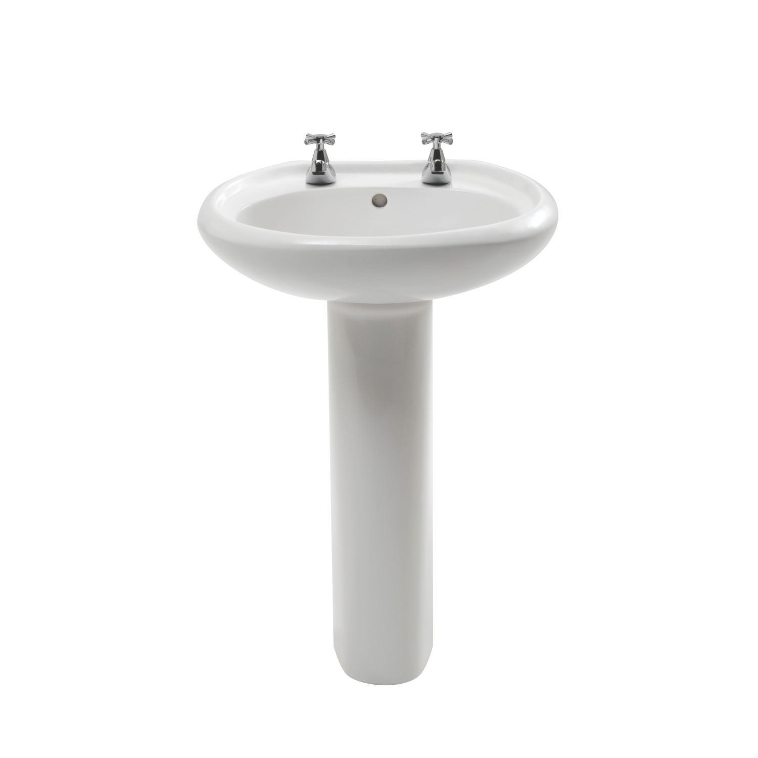 Trade Basics Basin-To-Go Full Pedestal Bathroom Basin 2 Tap Holes 570mm (65896)