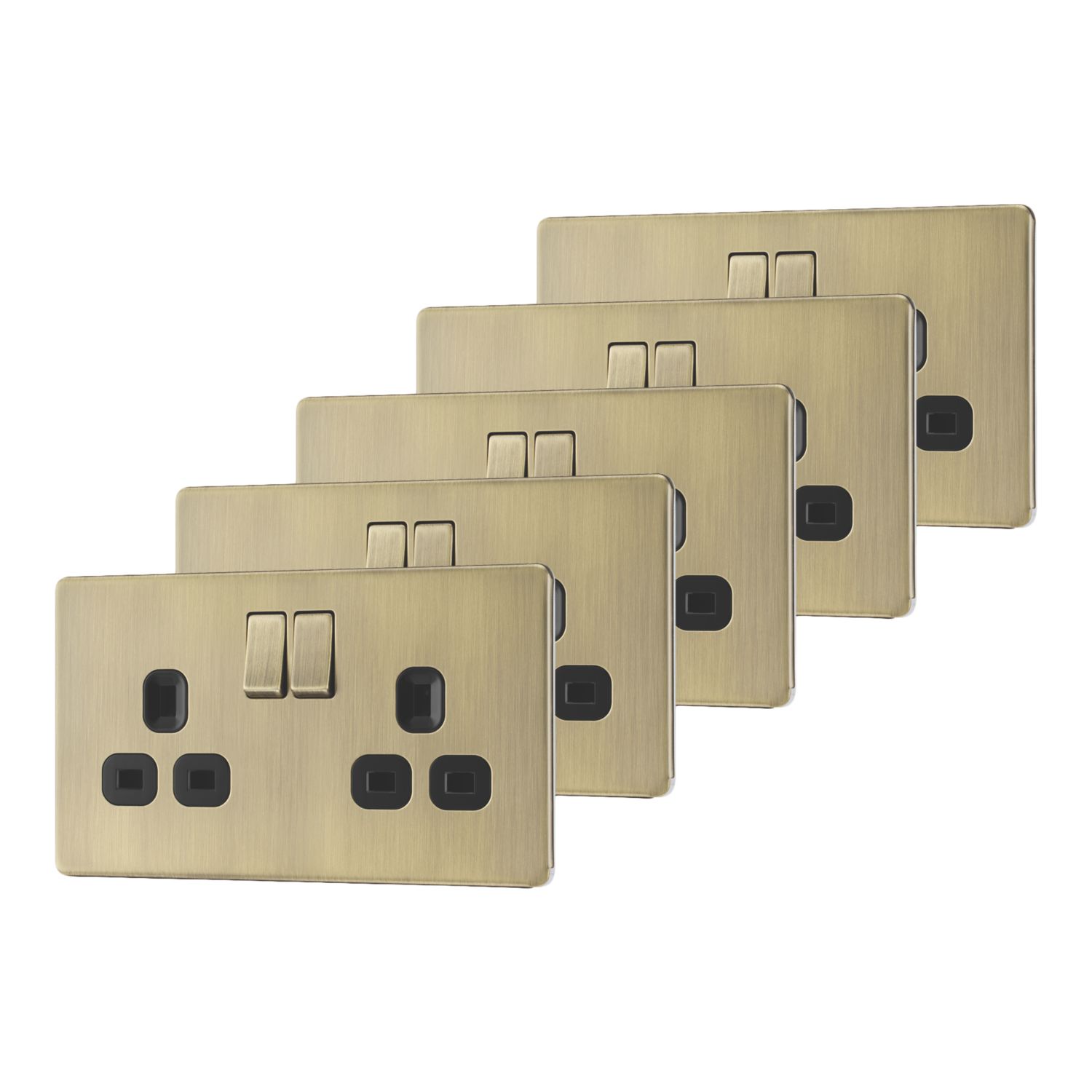 LAP 13A 2-Gang DP Switched Sockets Antique Brass with Black Inserts 5 Pack (660PN)