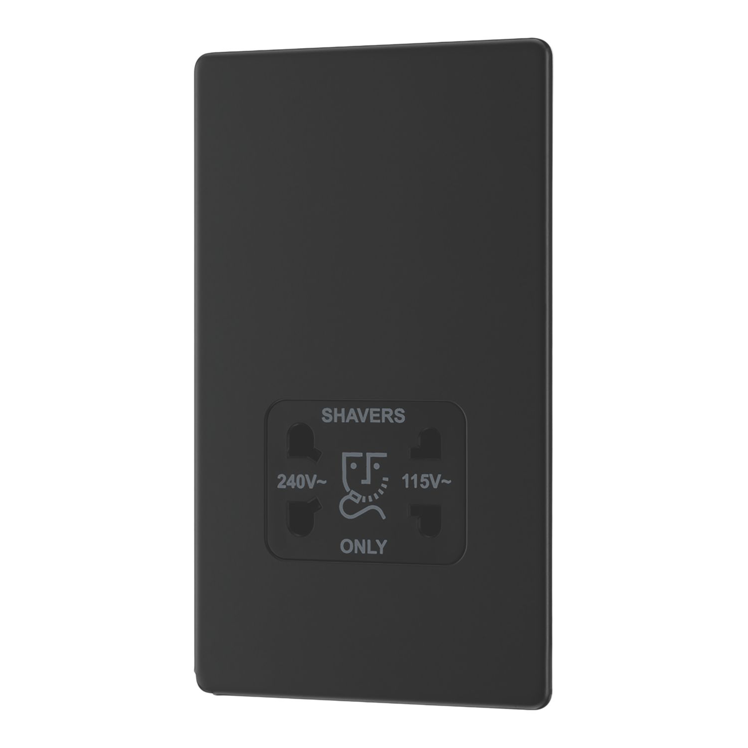 LAP 2-Gang Dual Voltage Shaver Socket 115/240V Matt Black with Black Inserts (663PN)