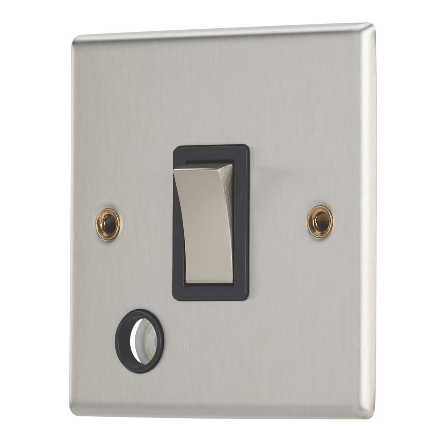 Contactum iConic 20A 1-Gang DP Control Switch & Flex Outlet Brushed Steel with Black Inserts (665RR)