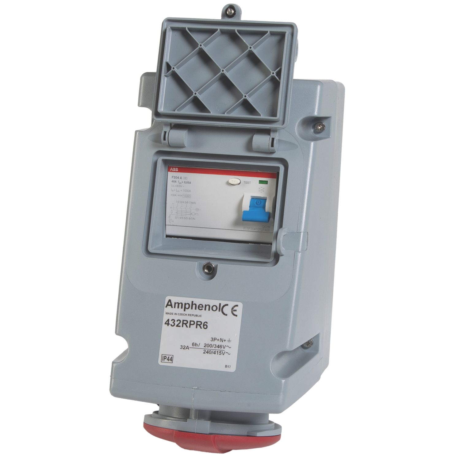 Amphenol 32A 3P+N+E Socket with 40A RCD 240/415V (6710F)