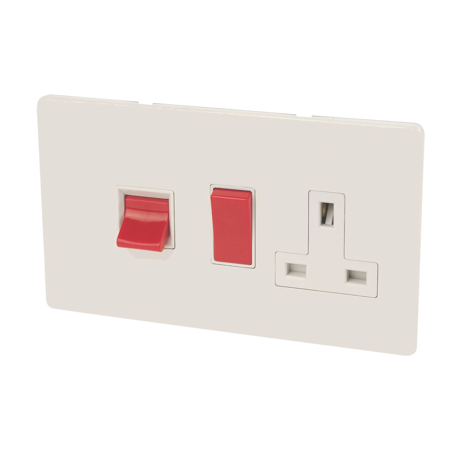 Varilight 45AX 3-Gang DP Cooker Switch & 13A DP Switched Socket Ice White with White Inserts (67190)