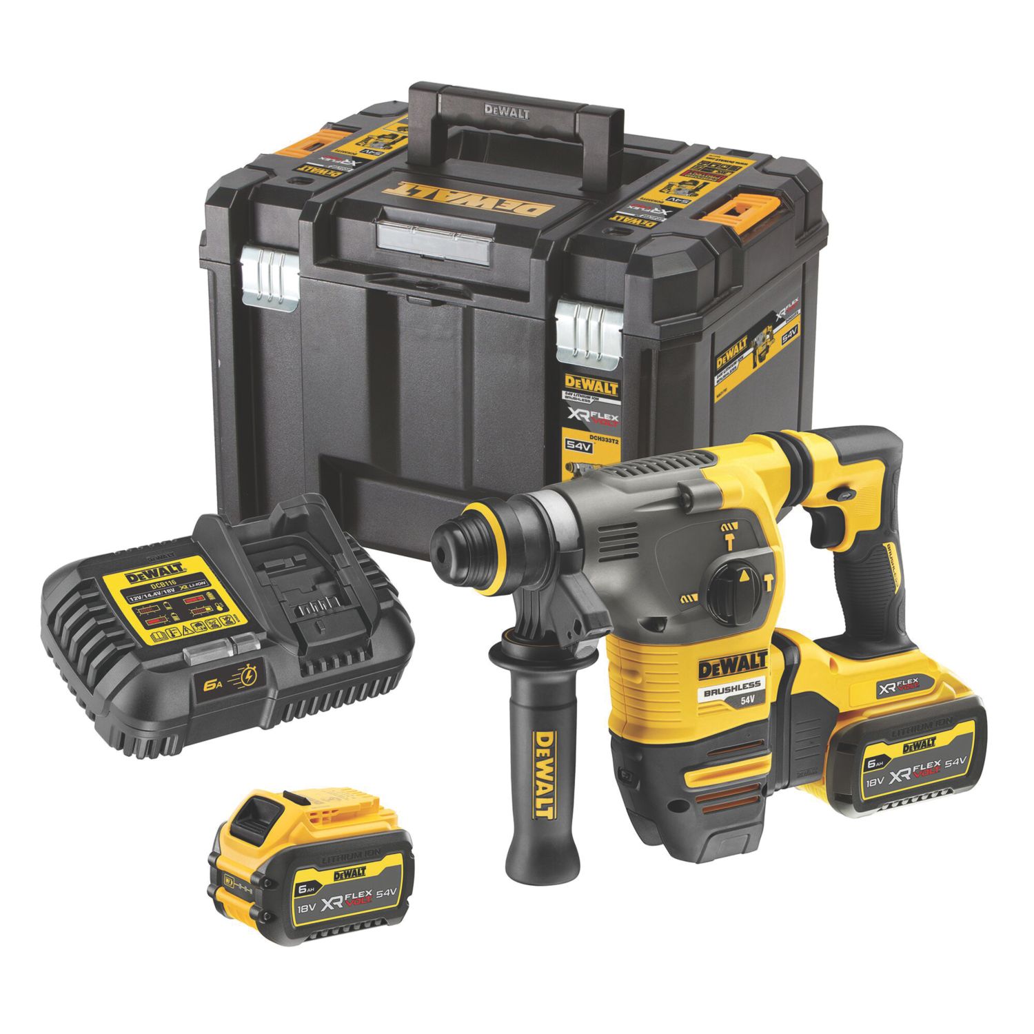 DEWALT DCH333T2-GB 4.6kg 54V 2 x 6.0Ah Li-Ion XR FlexVolt Brushless Cordless SDS Plus Rotary Hammer Drill (672AE)