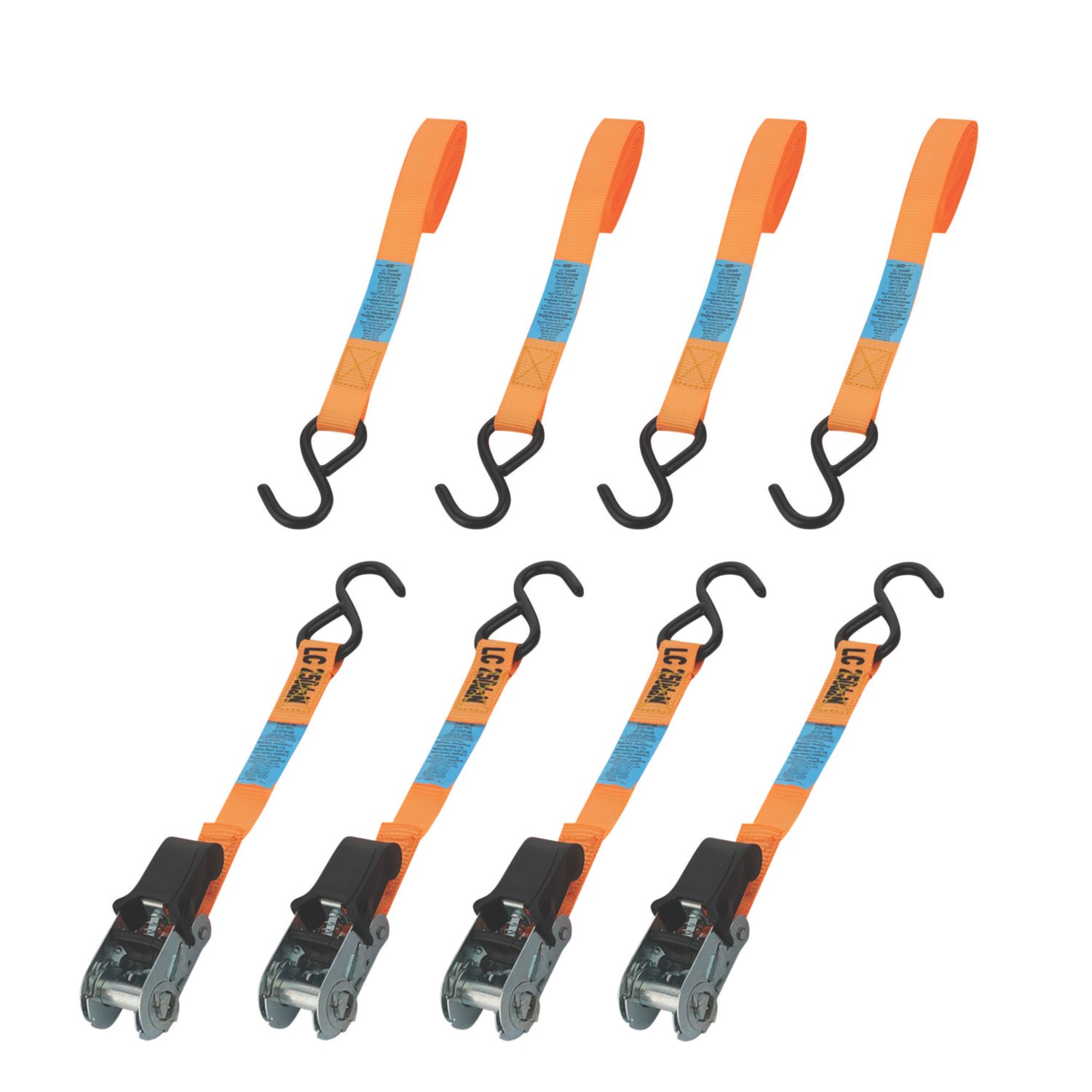 Smith & Locke Ratchet Tie-Down Straps with S-Hook 3m x 25mm 4 Pack (672XT)