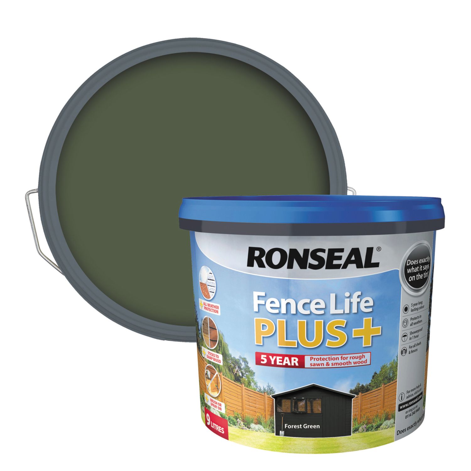 Ronseal Fence Life Plus 9Ltr Forest Green Shed & Fence Paint (675FL)