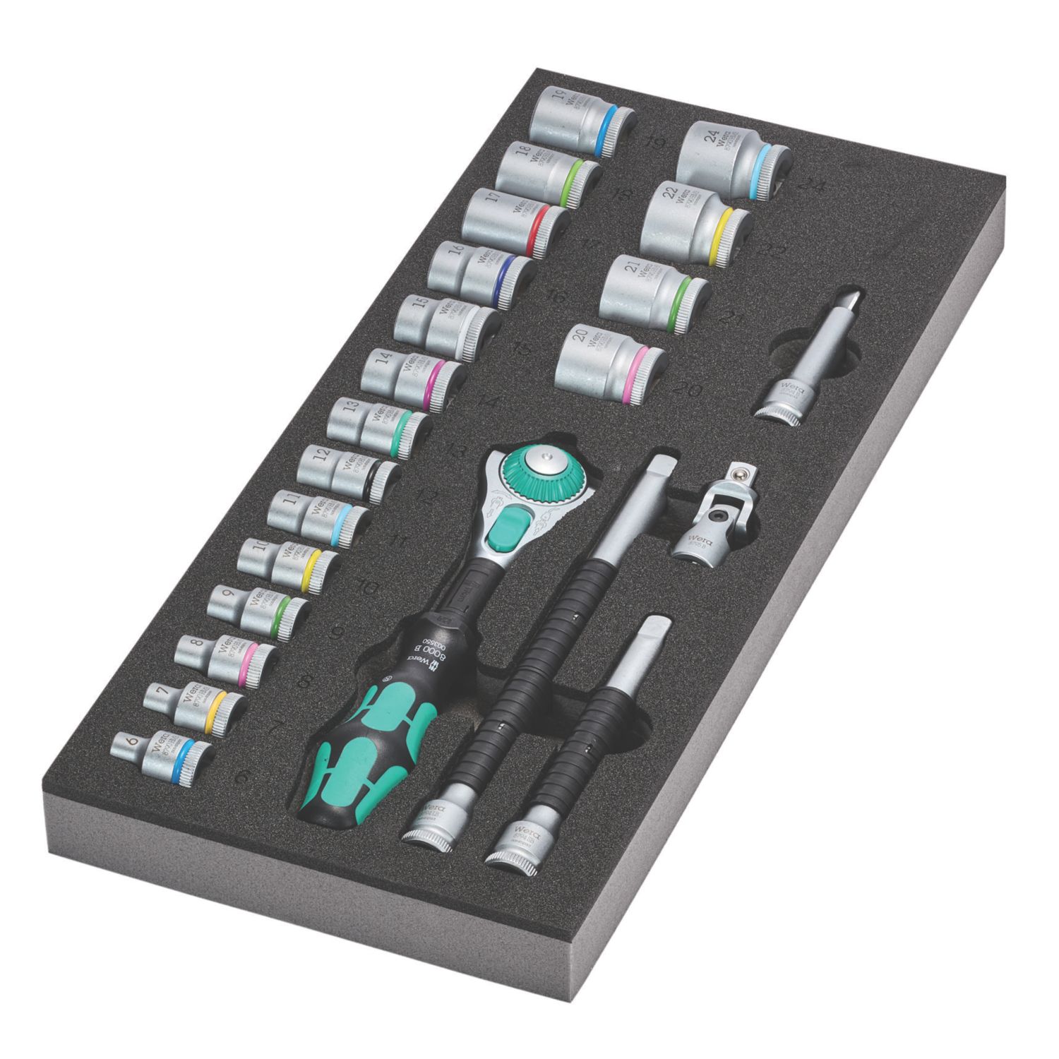 Wera 9721/8000 B Zyklop Speed Foam Insert 3/8" Drive Ratchet & Socket Set 23 Pcs (676XX)