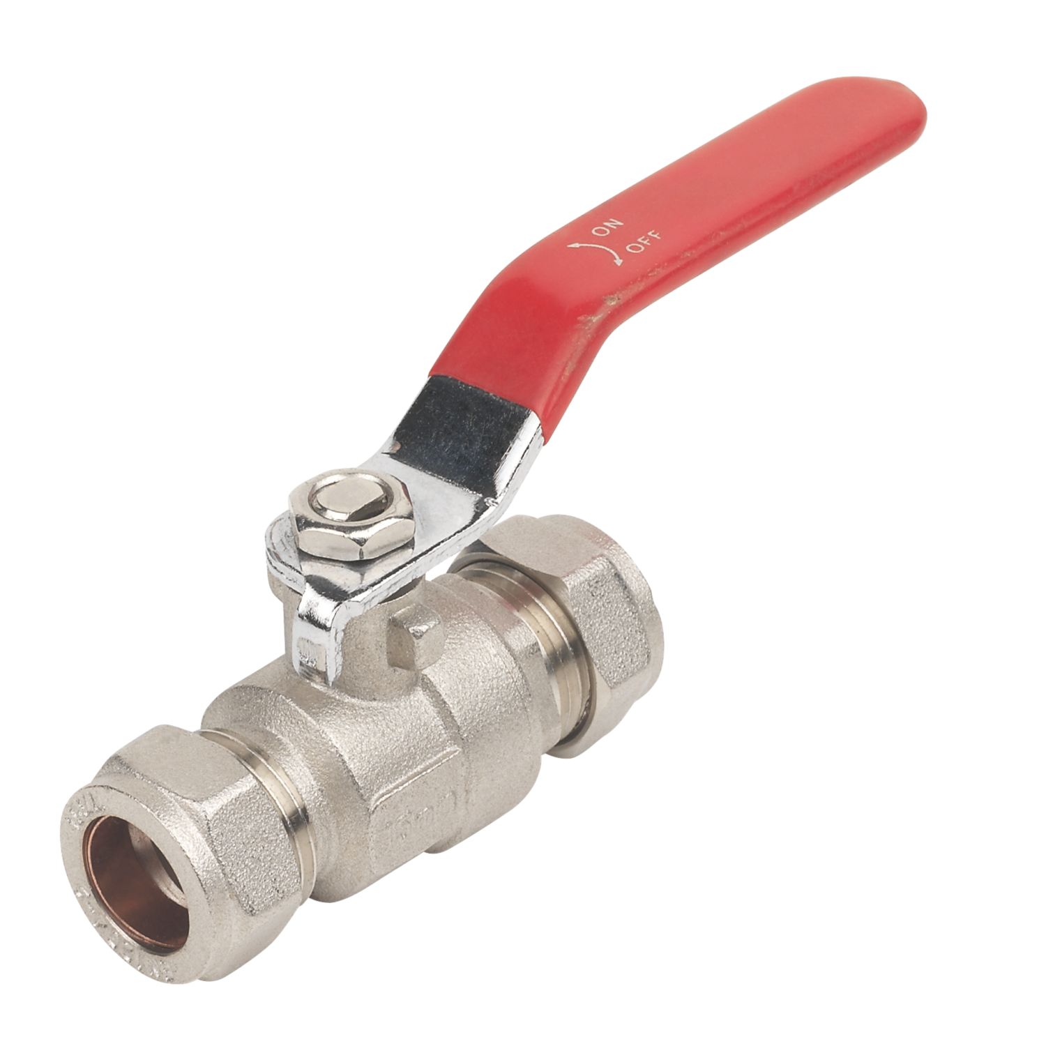 Essentials Compression Reduced Bore 15mm Lever Ball Valve with Red Handle (67744)