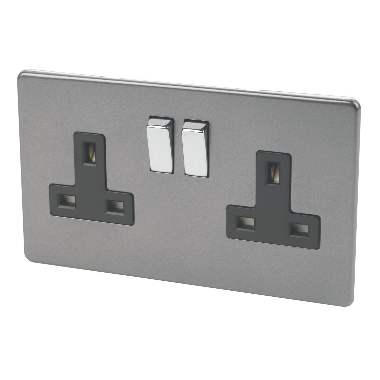 Varilight 13AX 2-Gang DP Switched Plug Socket Slate Grey with Black Inserts (67763)